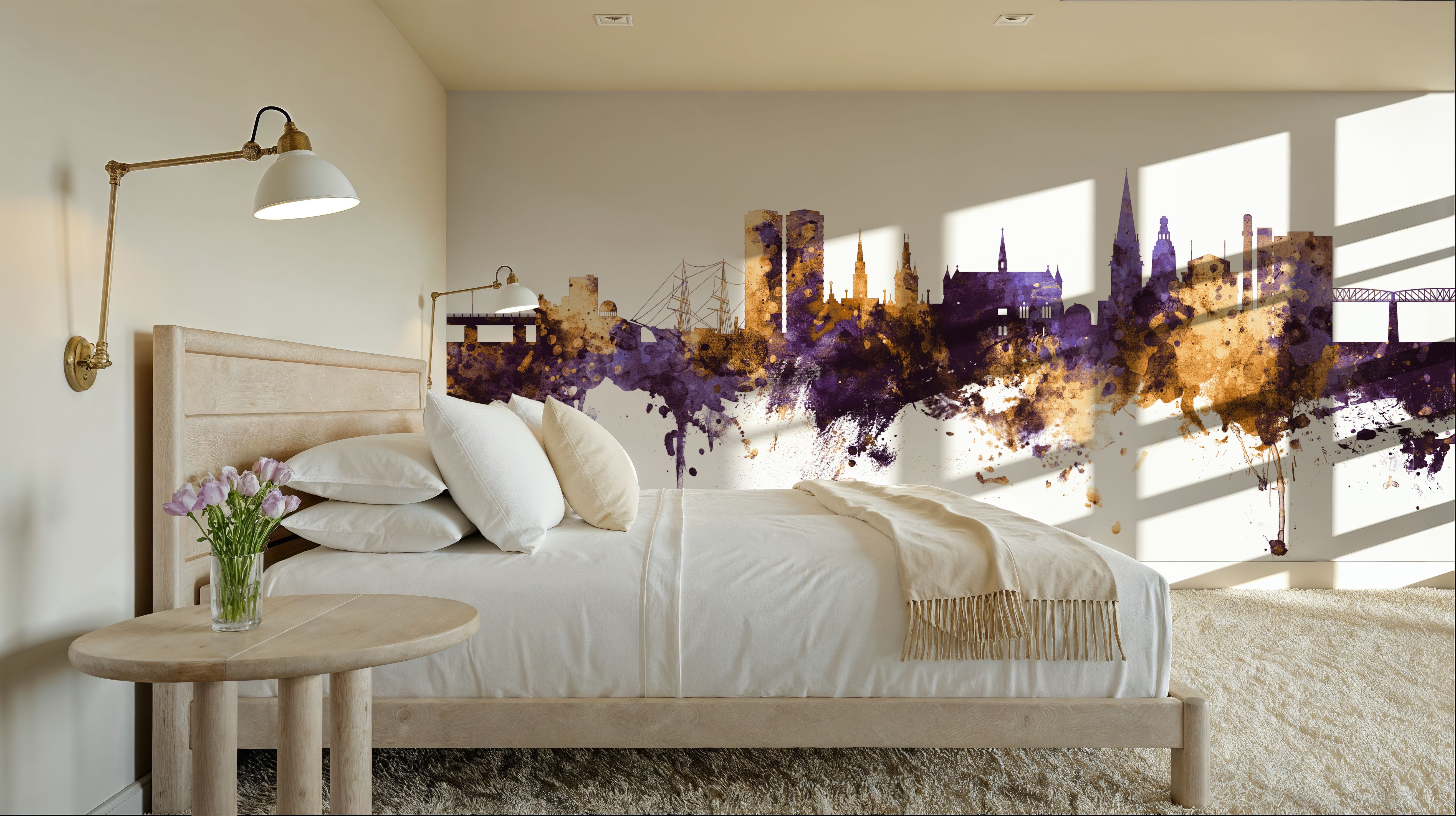 Dundee Scotland Skyline Purple & Gold, Wallpaper