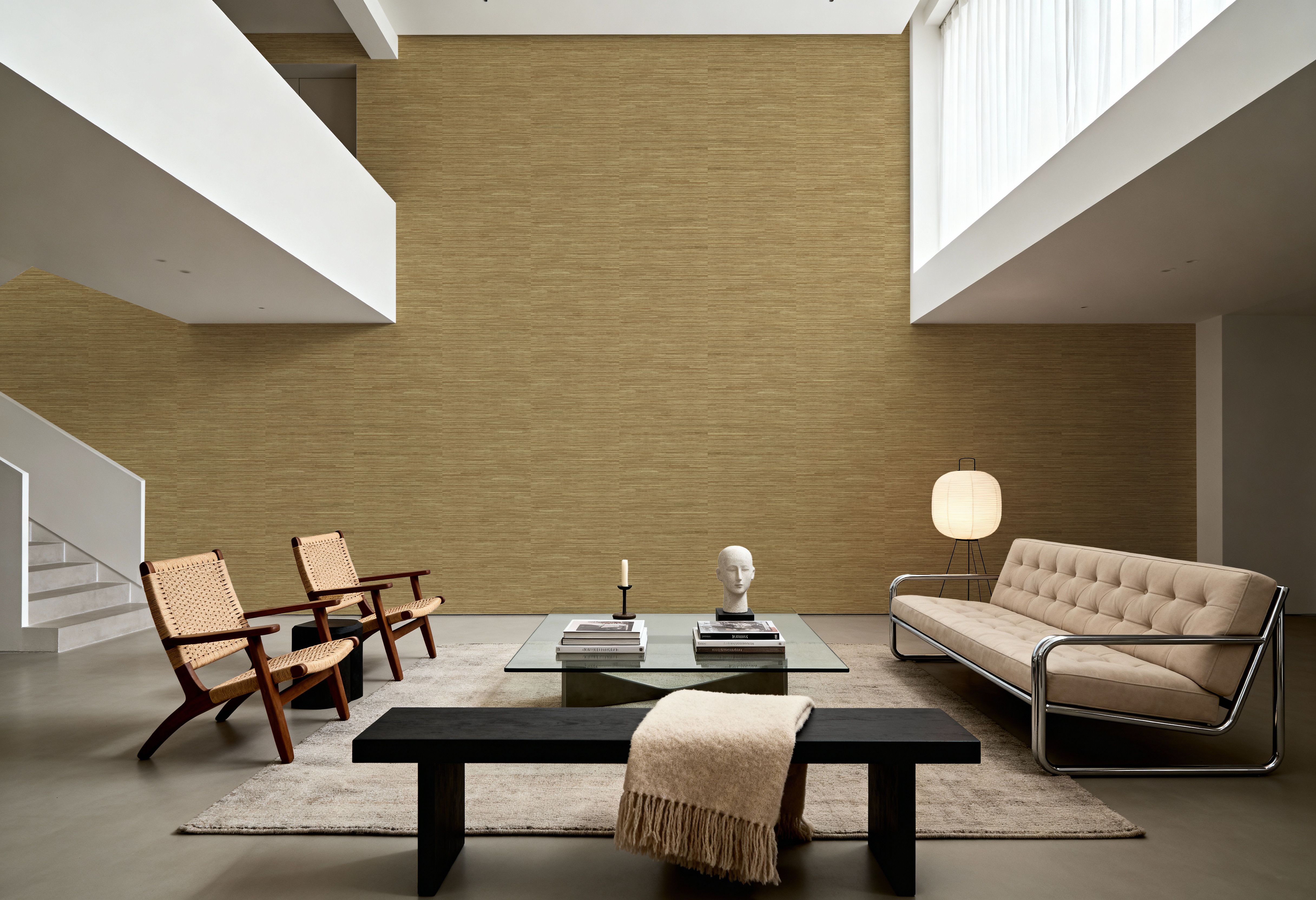 Faux Grasscloth with Visible Seams, Ochre