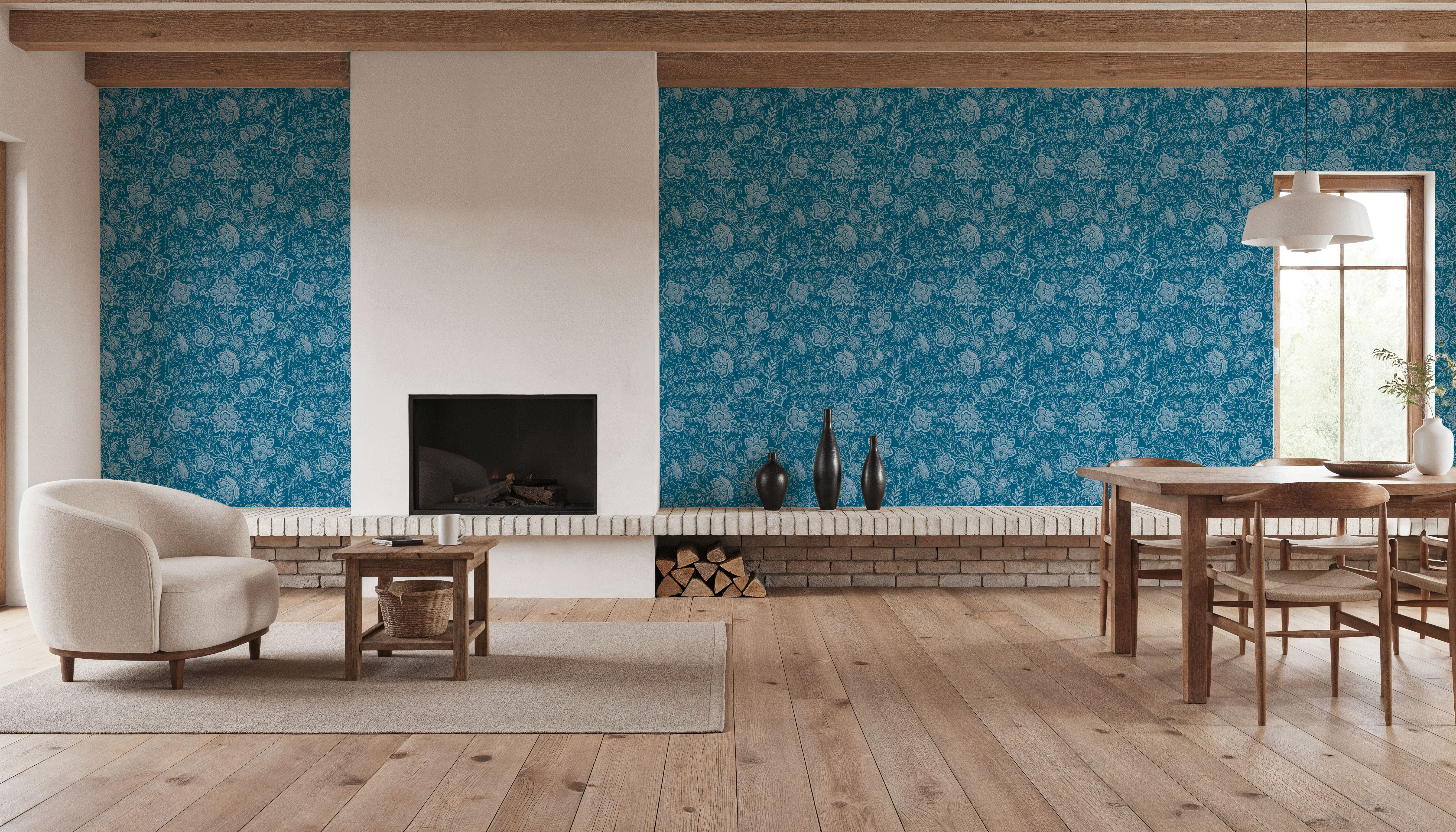 Kala Flowers White on Blue