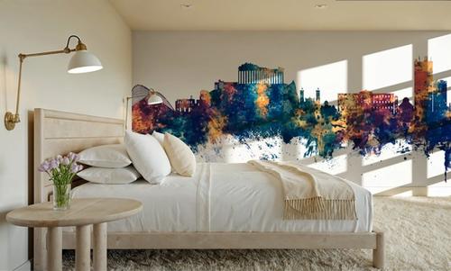 Athens Greece Skyline Blue & Bronze