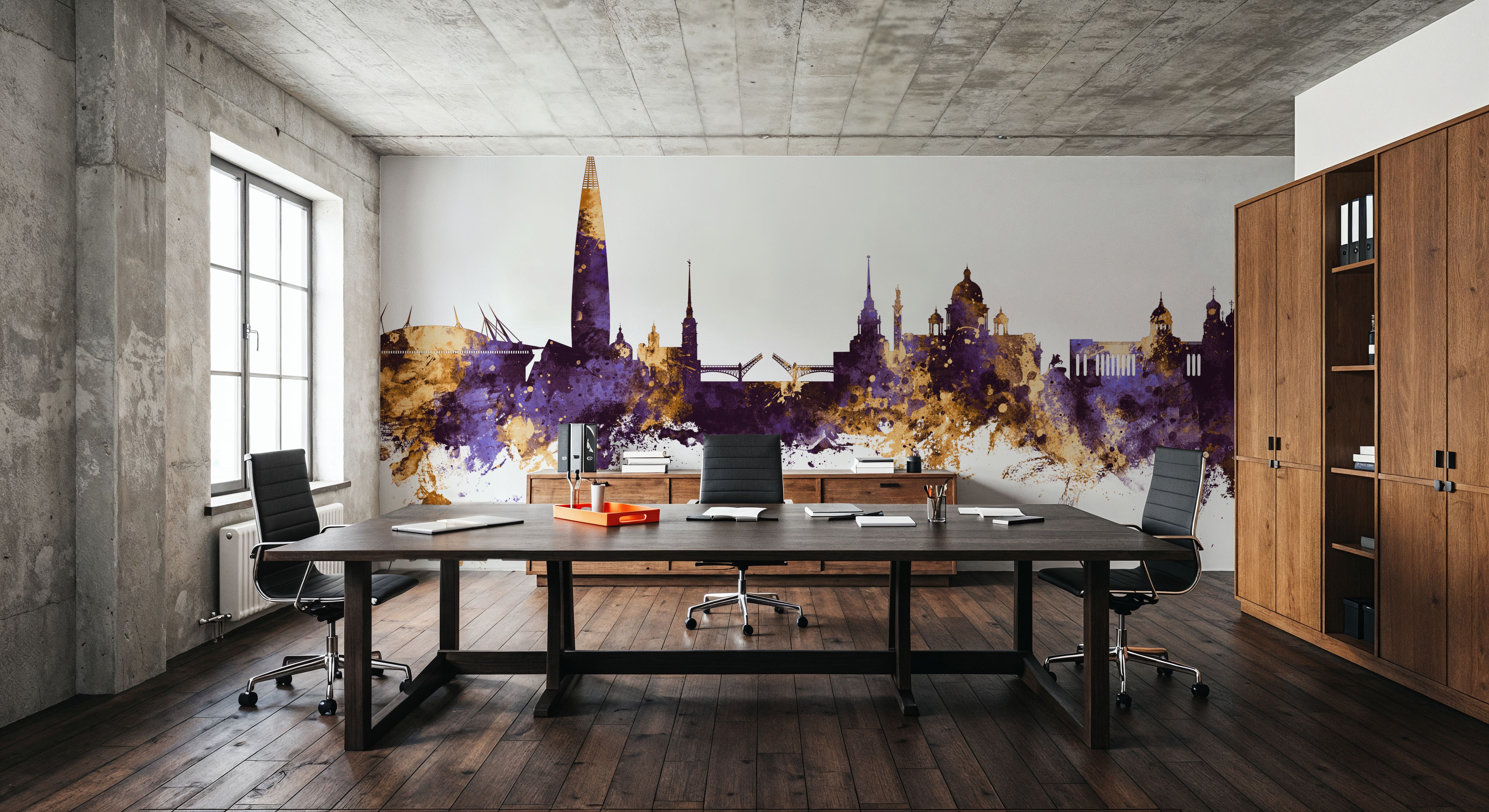 St Petersbug Russia Skyline Purple & Gold, Wallpaper