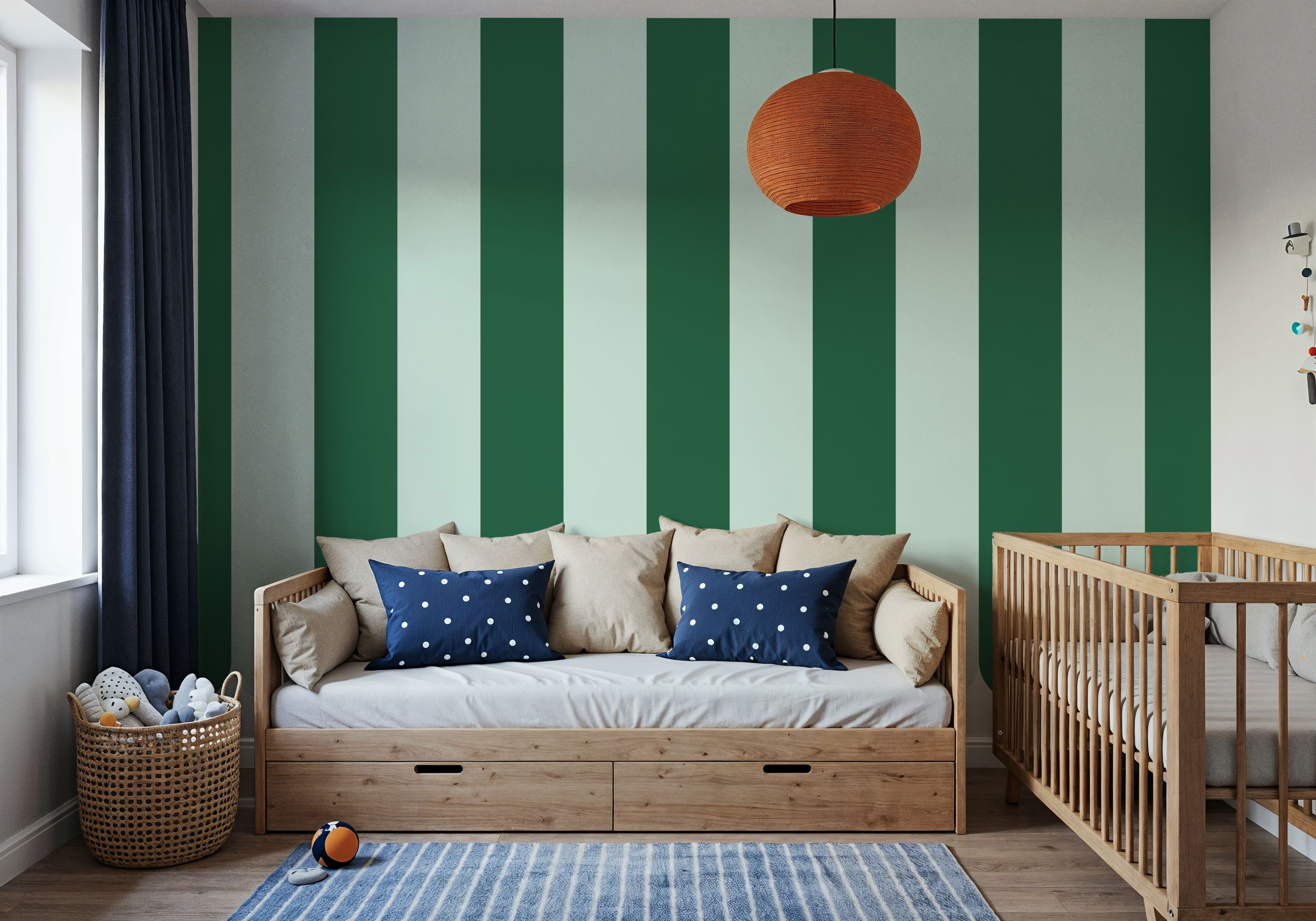 Scalloped Circus Stripes, Green on Green