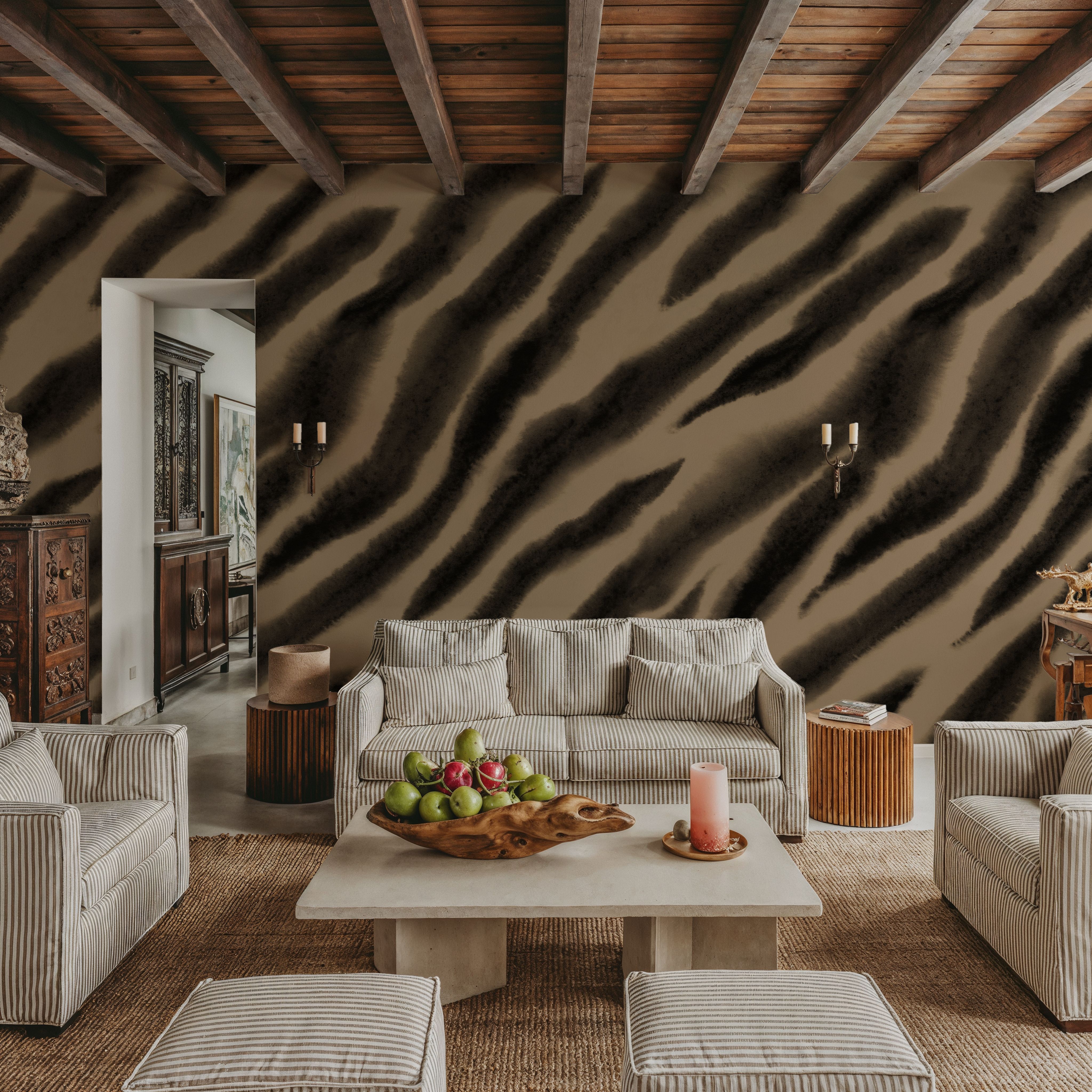 Watercolor Tiger Stripes, Mocha