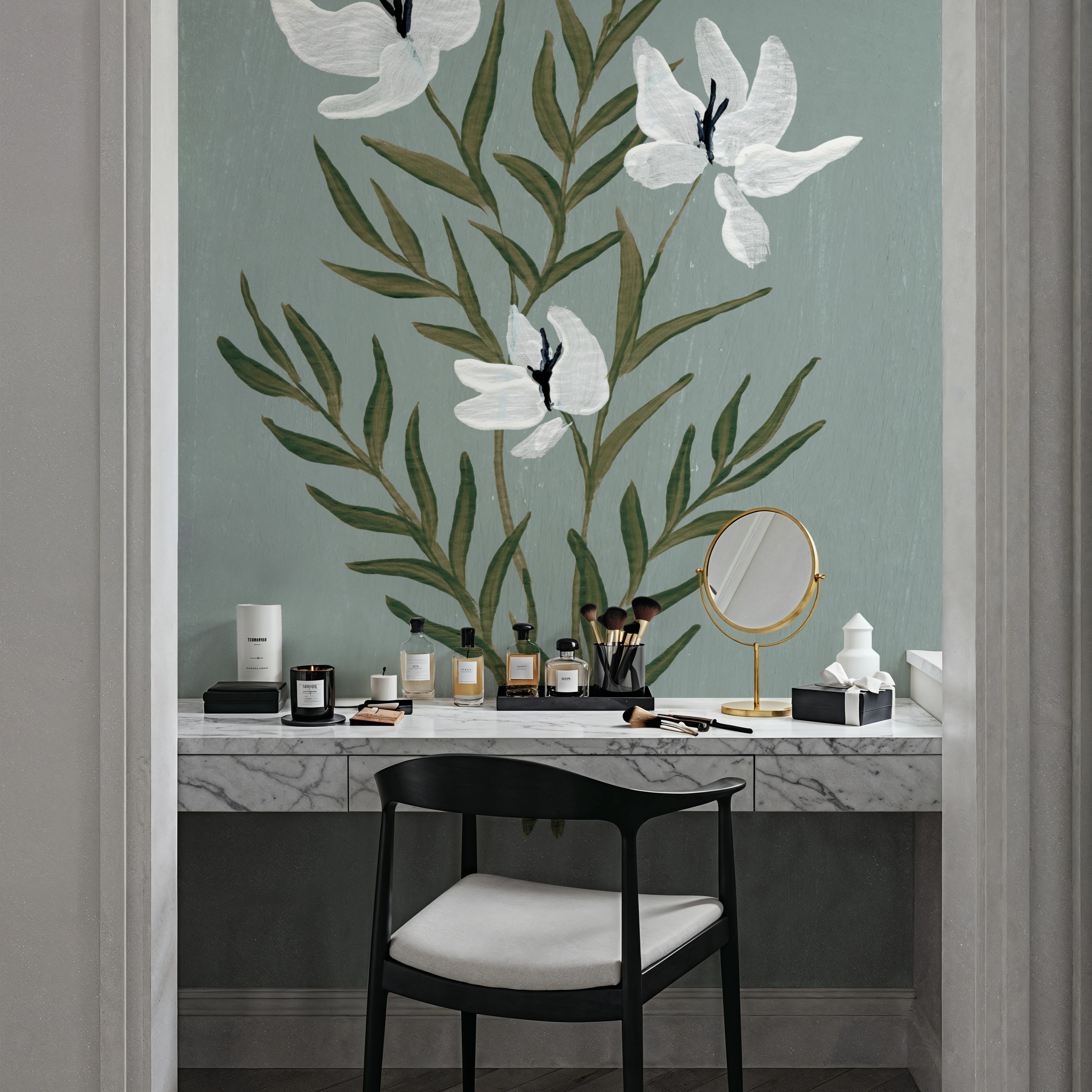 Wall Mural - Pretty Little Flower IV Slate Blue - Contemporary Nature mural wallpaper - Green - Offices - Wallism UK - Peel & Stick or Paste-the-Wall
