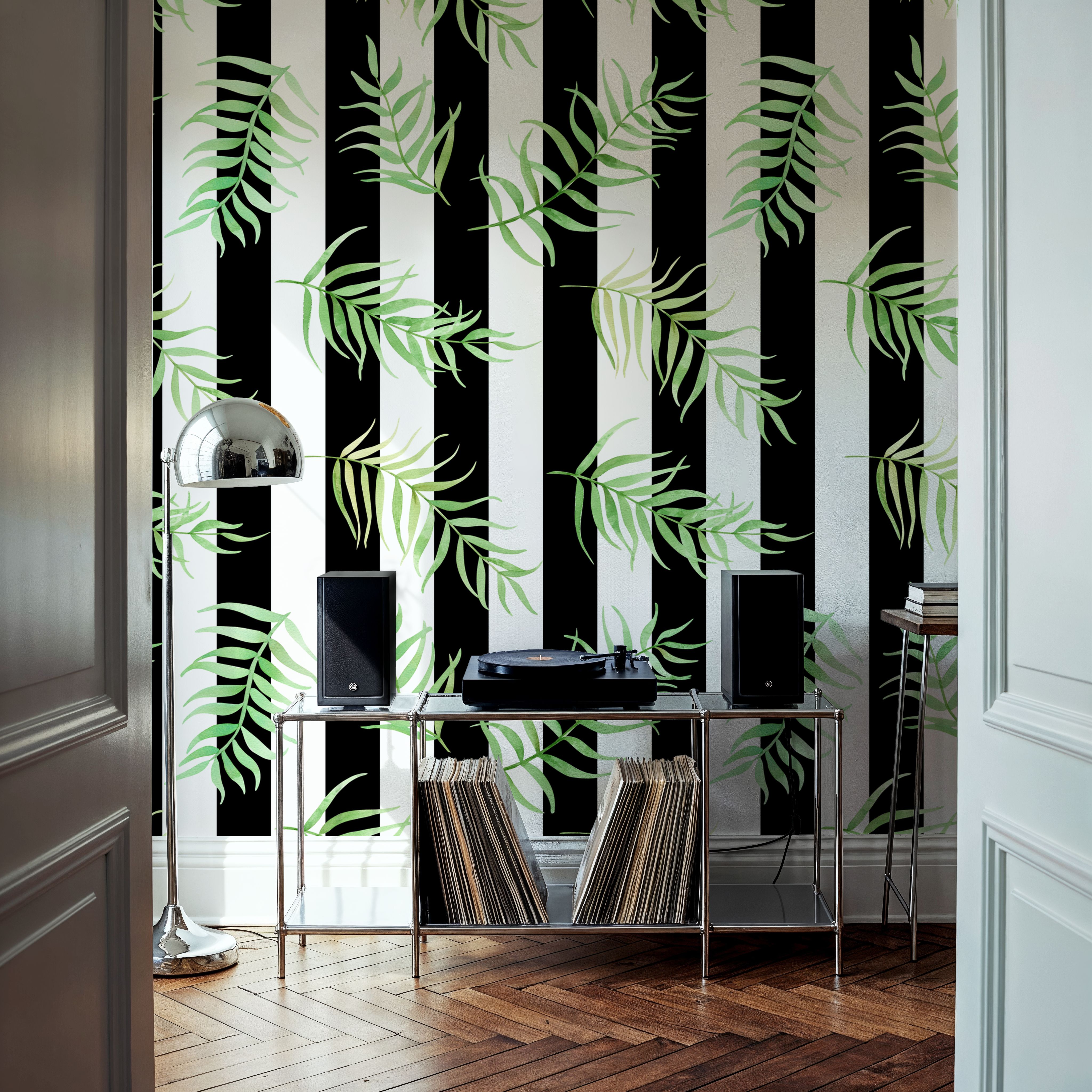 Black & White Stripe Leaves, Wallpaper