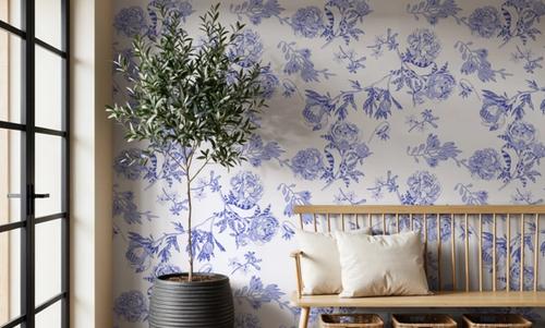Peony Passion, Blue on White