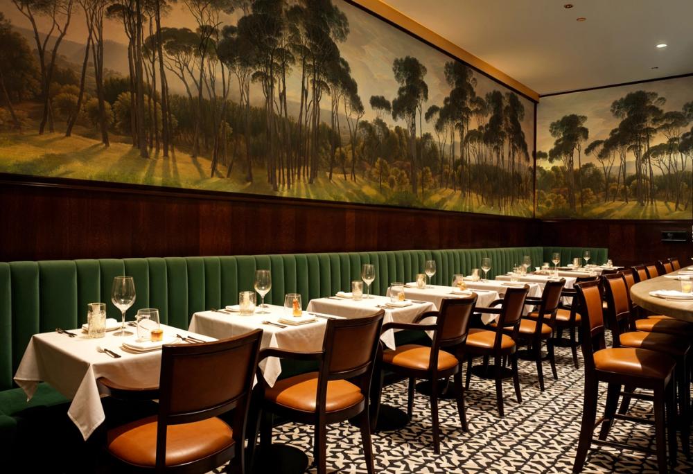 restaurant with wall mural