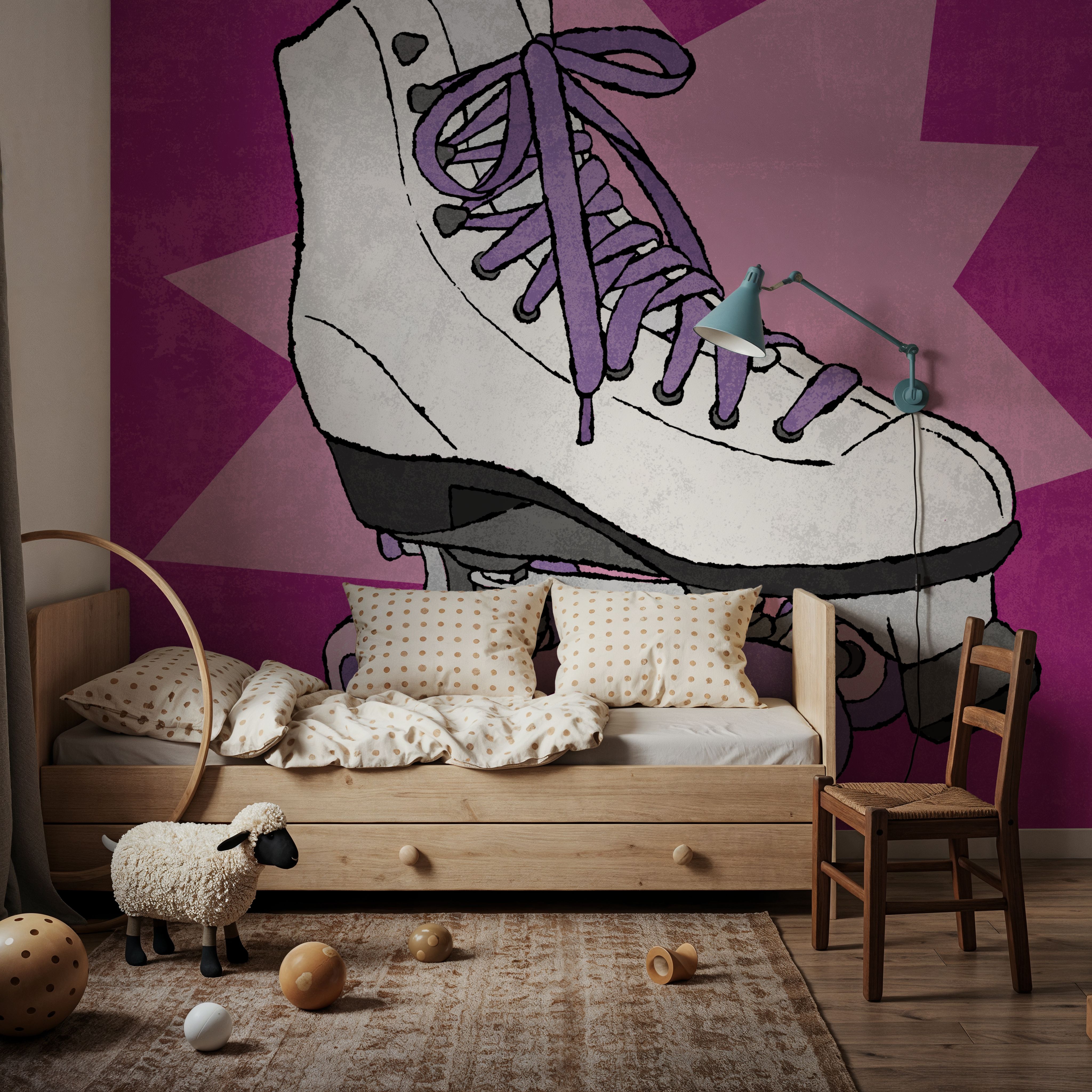 Wall Mural - Skate Bright II - Graphics Pop mural wallpaper - Pink - Bedroom - Wallism UK - Premium, Textured or Peel & Stick