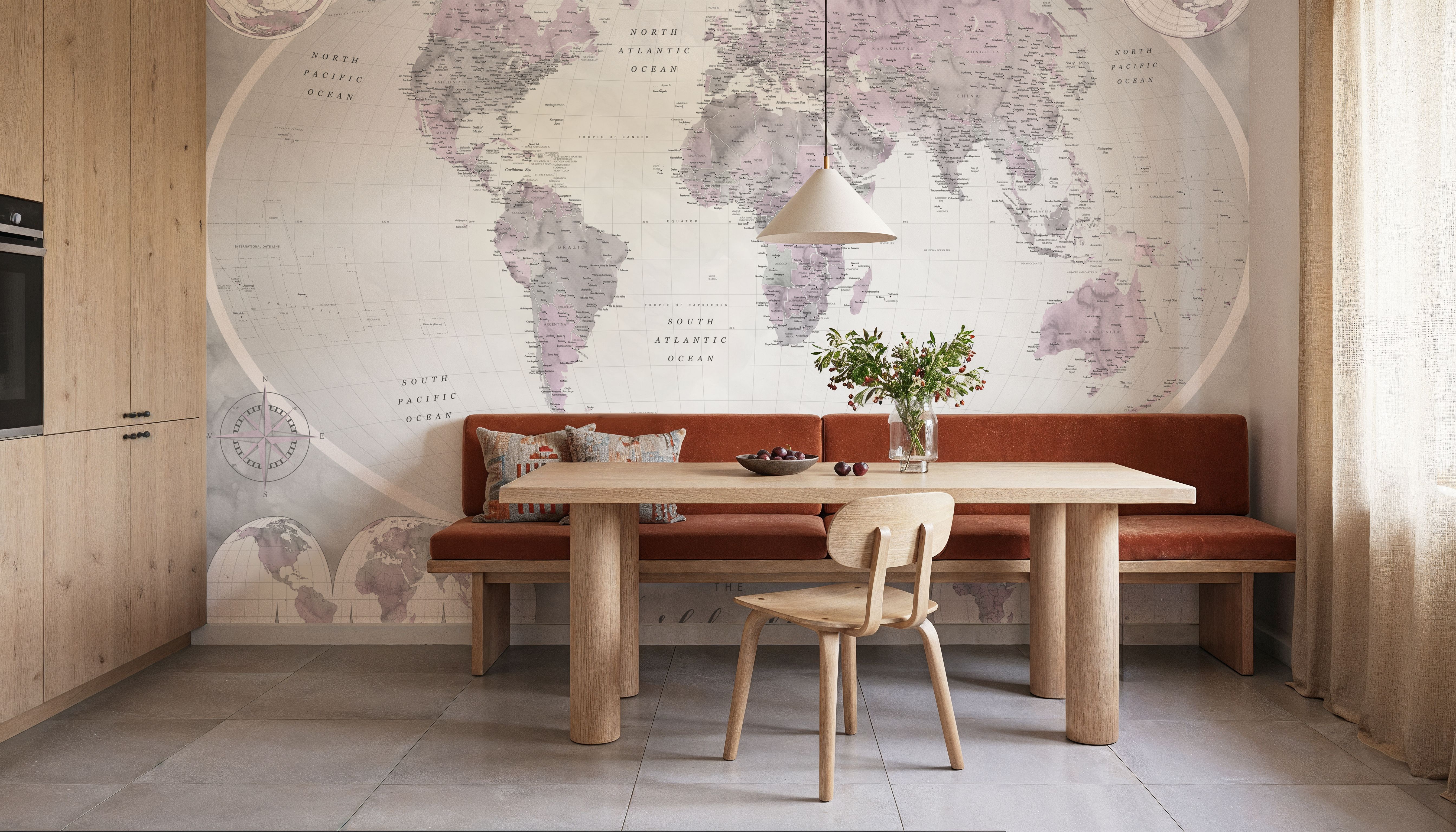 World Map Atlas Pink