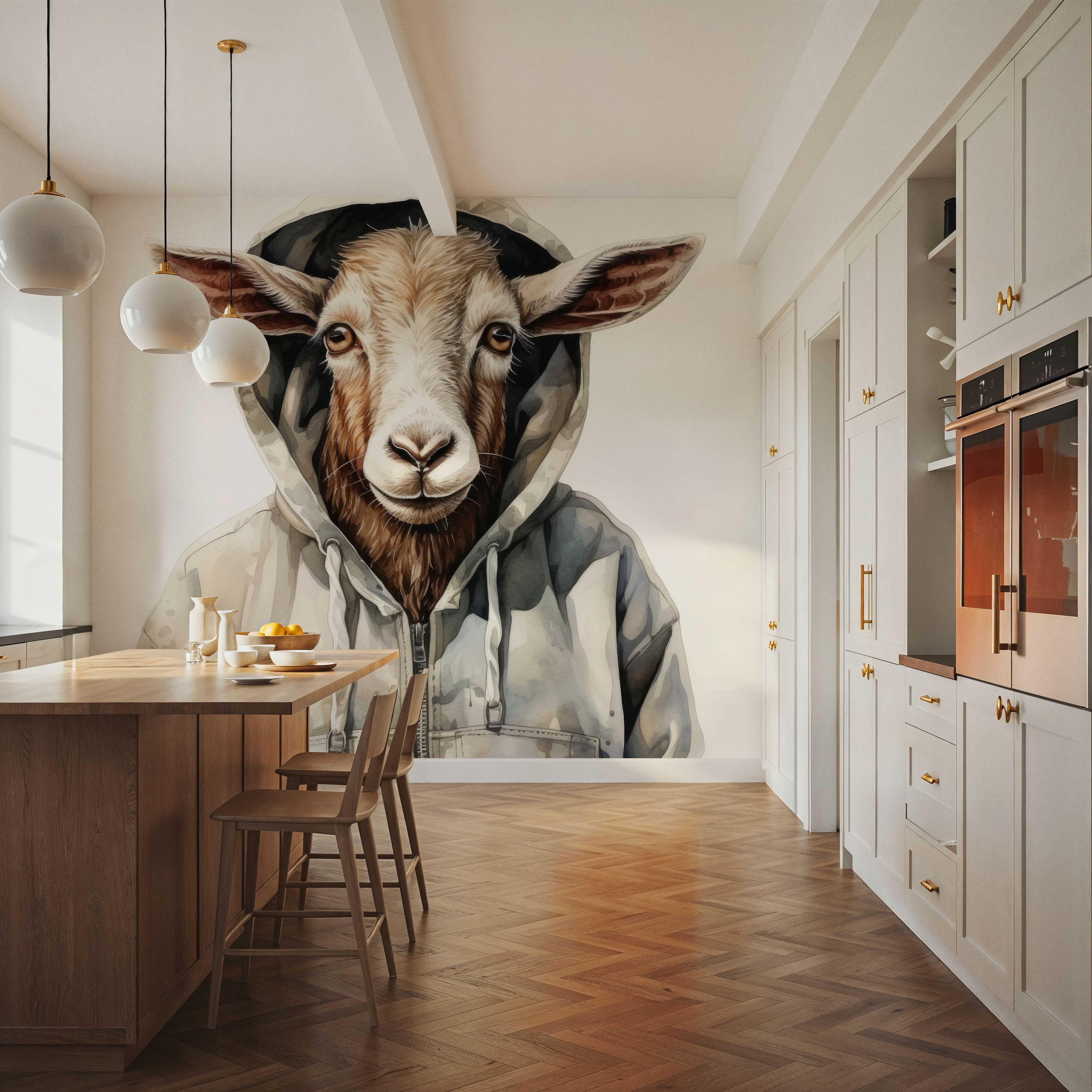 Watercolor Cartoon Goat in a Hoodie