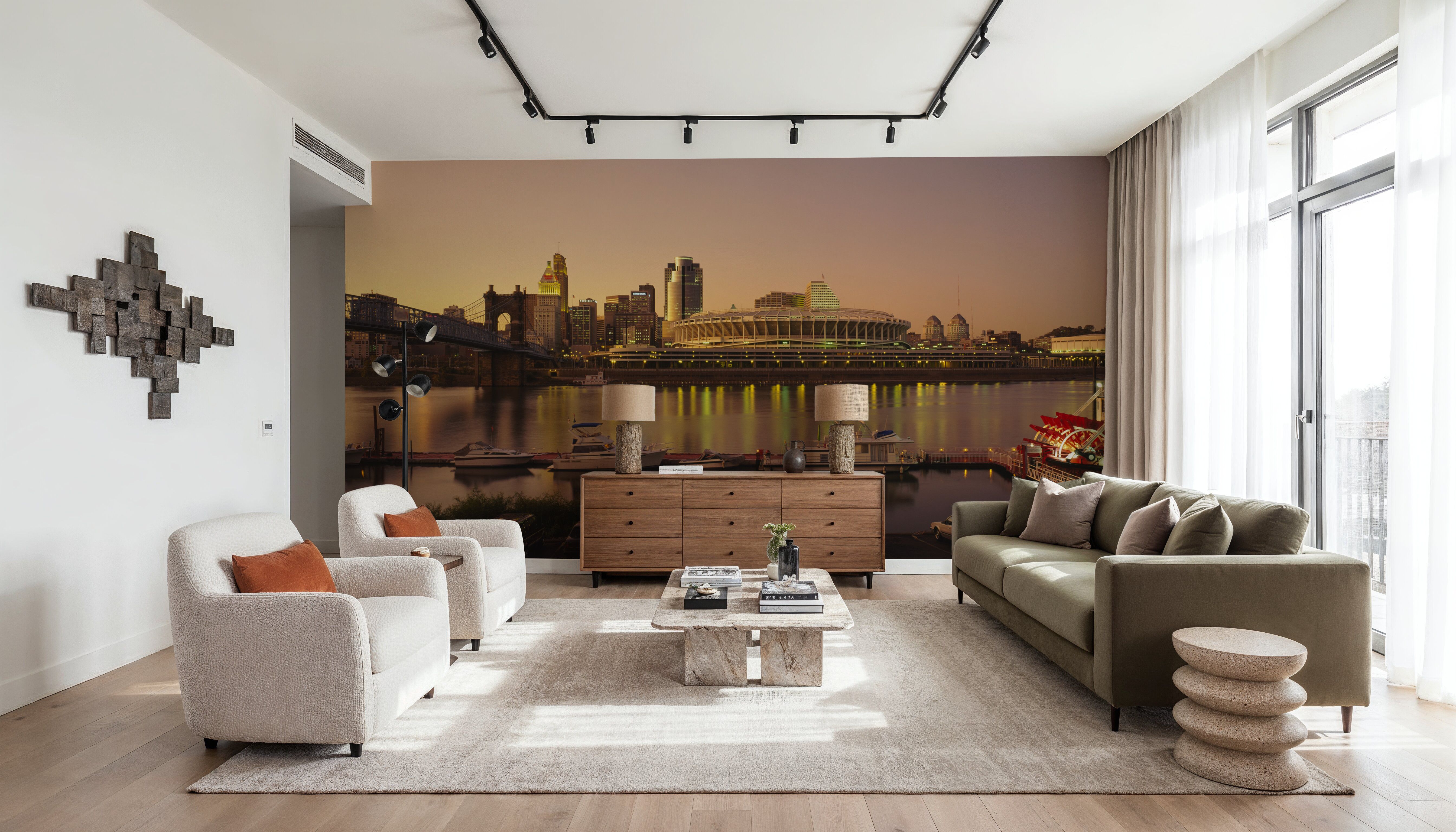 Riverfront Sunset Panorama, Behang