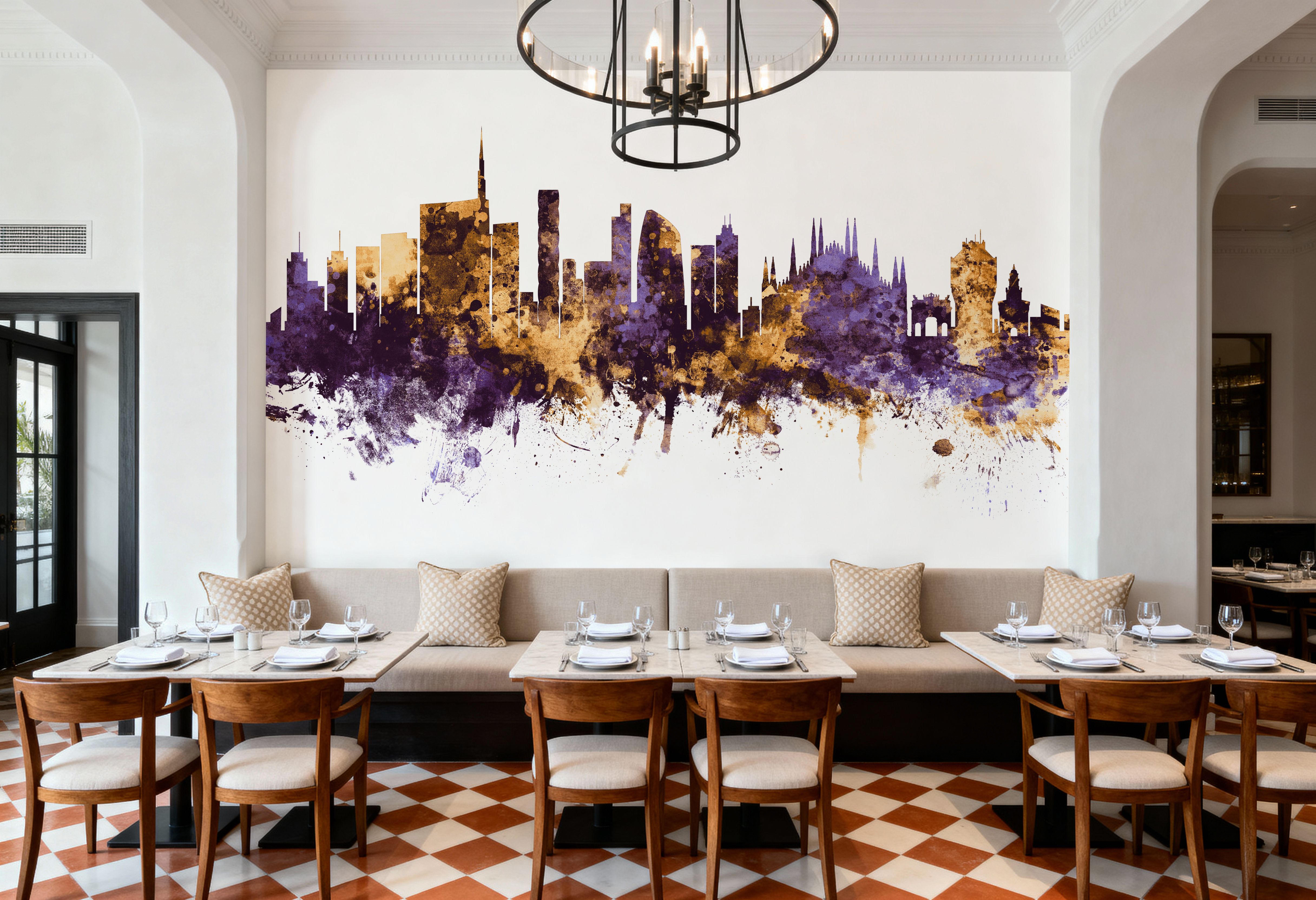 Milan Italy Skyline Purple & Gold