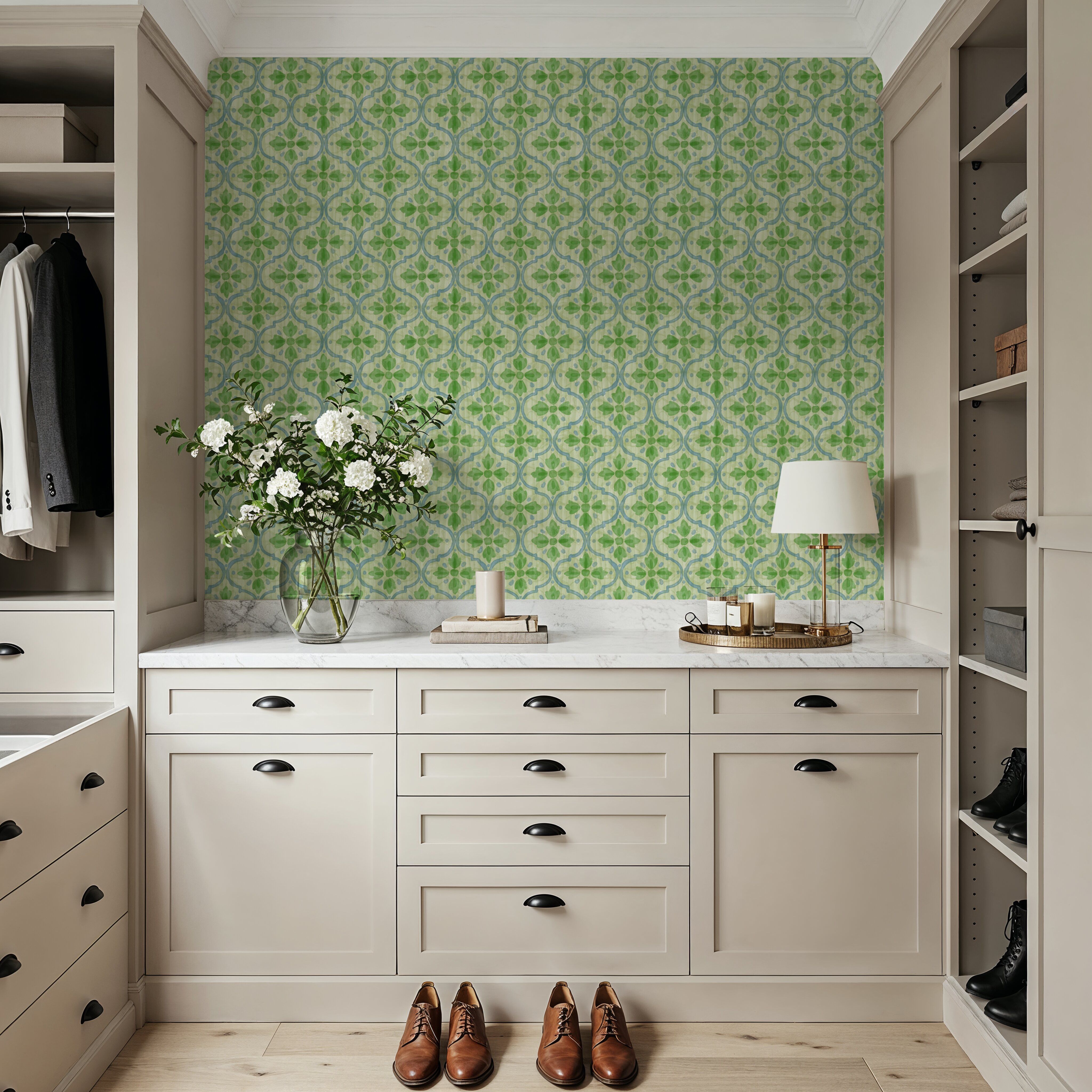Quatrefoil Watercolor Trellis, Fresh Green