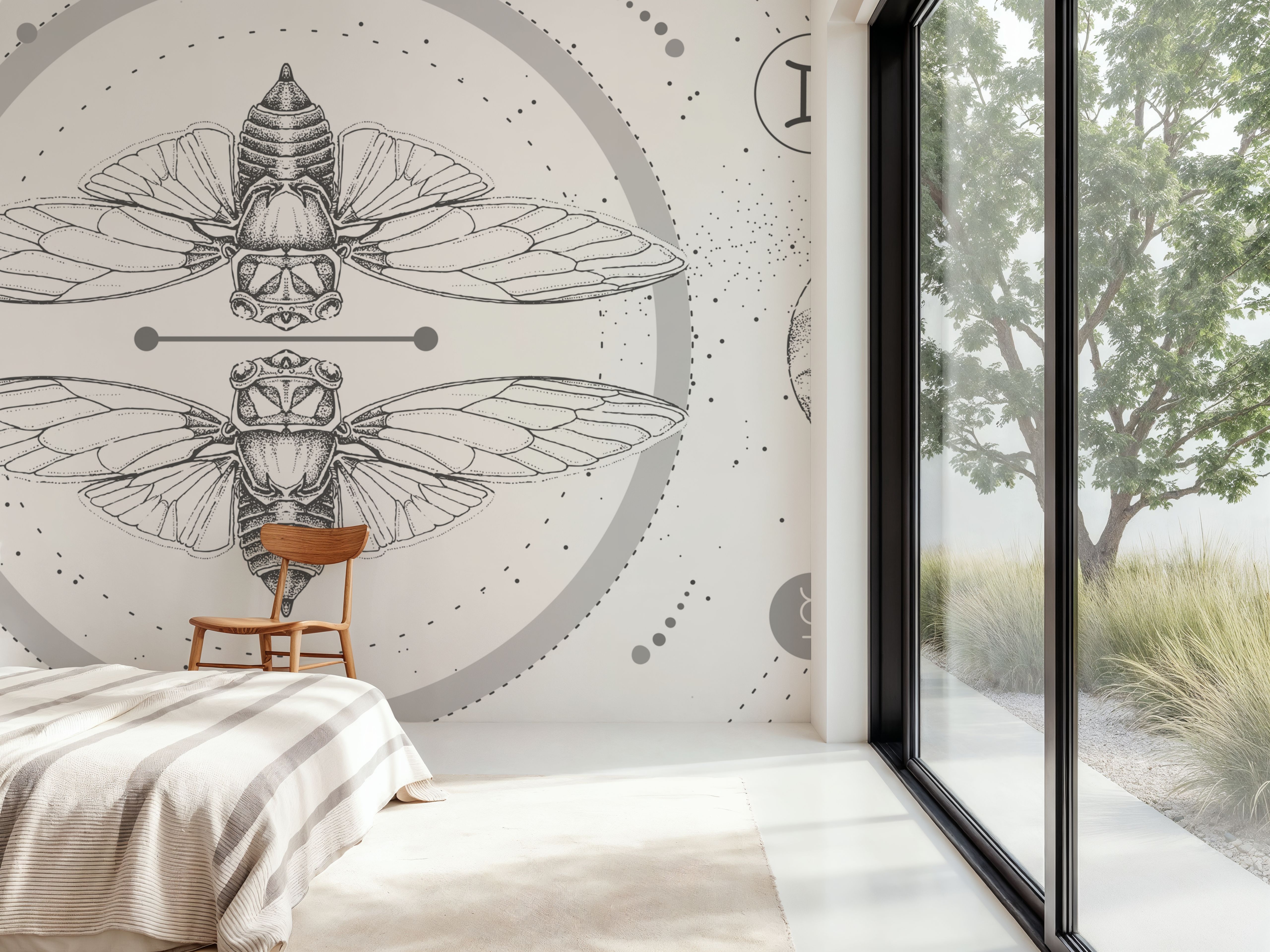 Wall Mural - Gemini Zodiac - Insects Spirituality mural wallpaper - Gray - Dining Room - Wallism US - Premium, Textured or Peel & Stick
