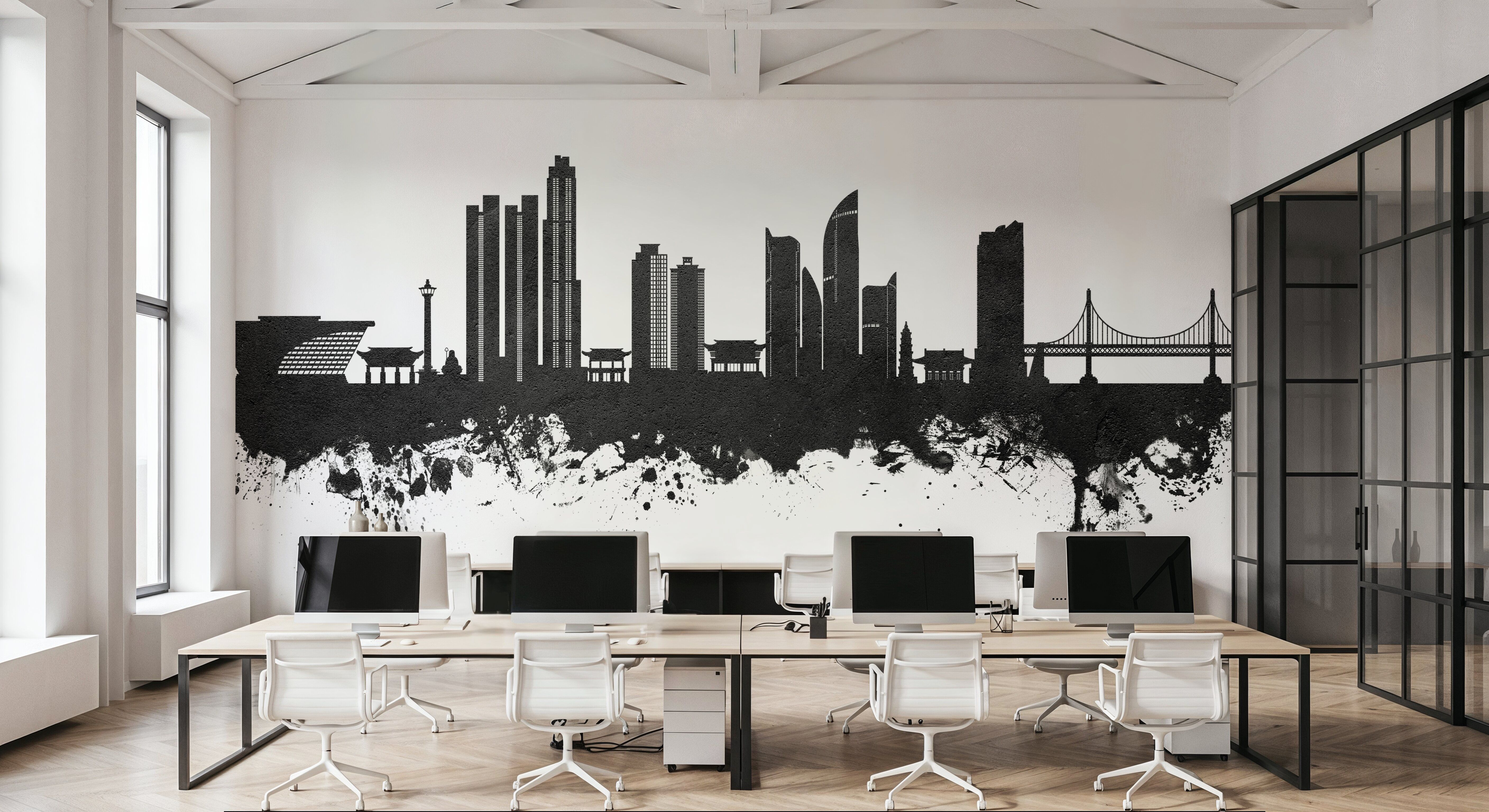 Busan South Korea Skyline Black & White