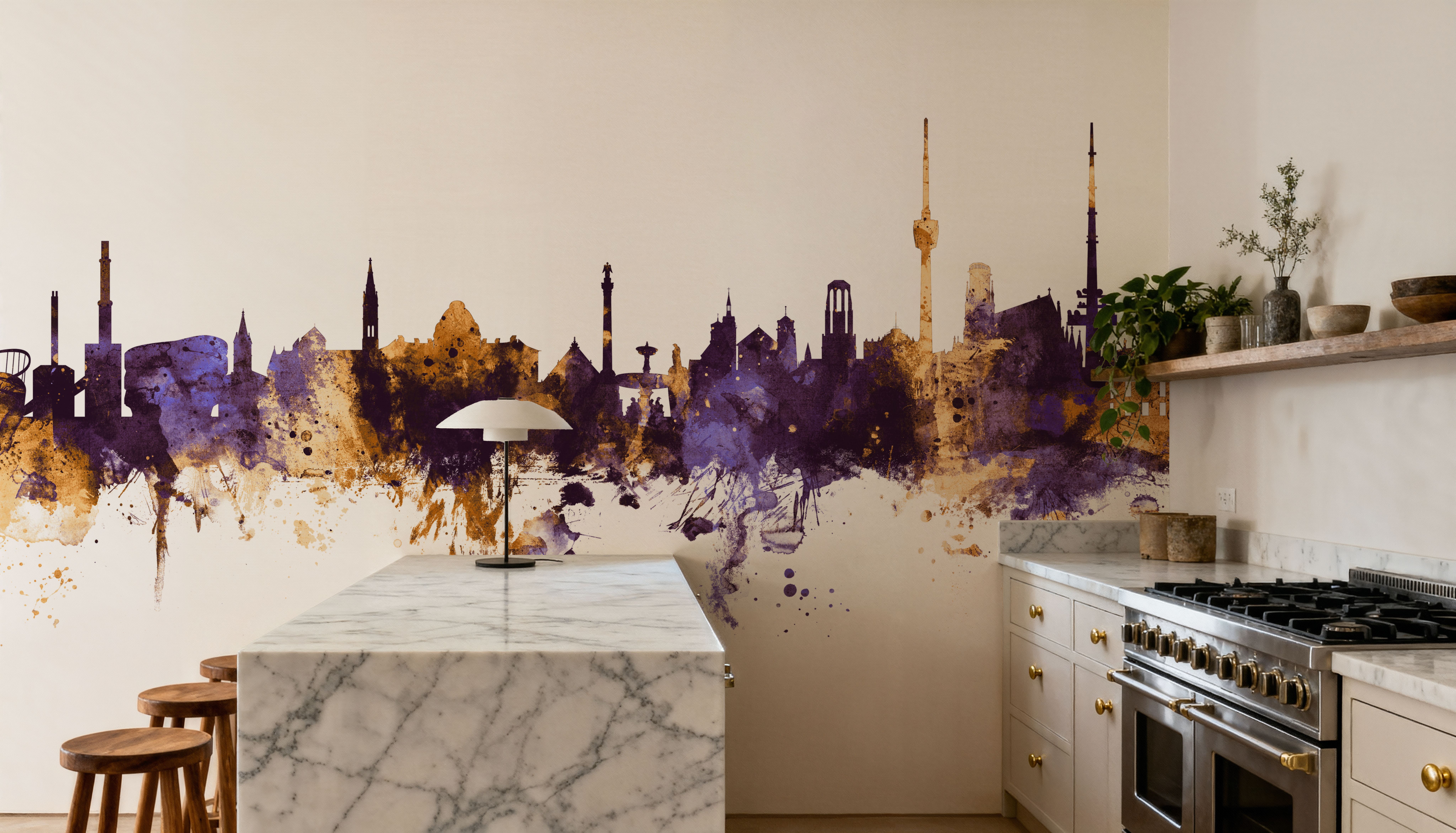 Stuttgart Germany Skyline Purple & Gold
