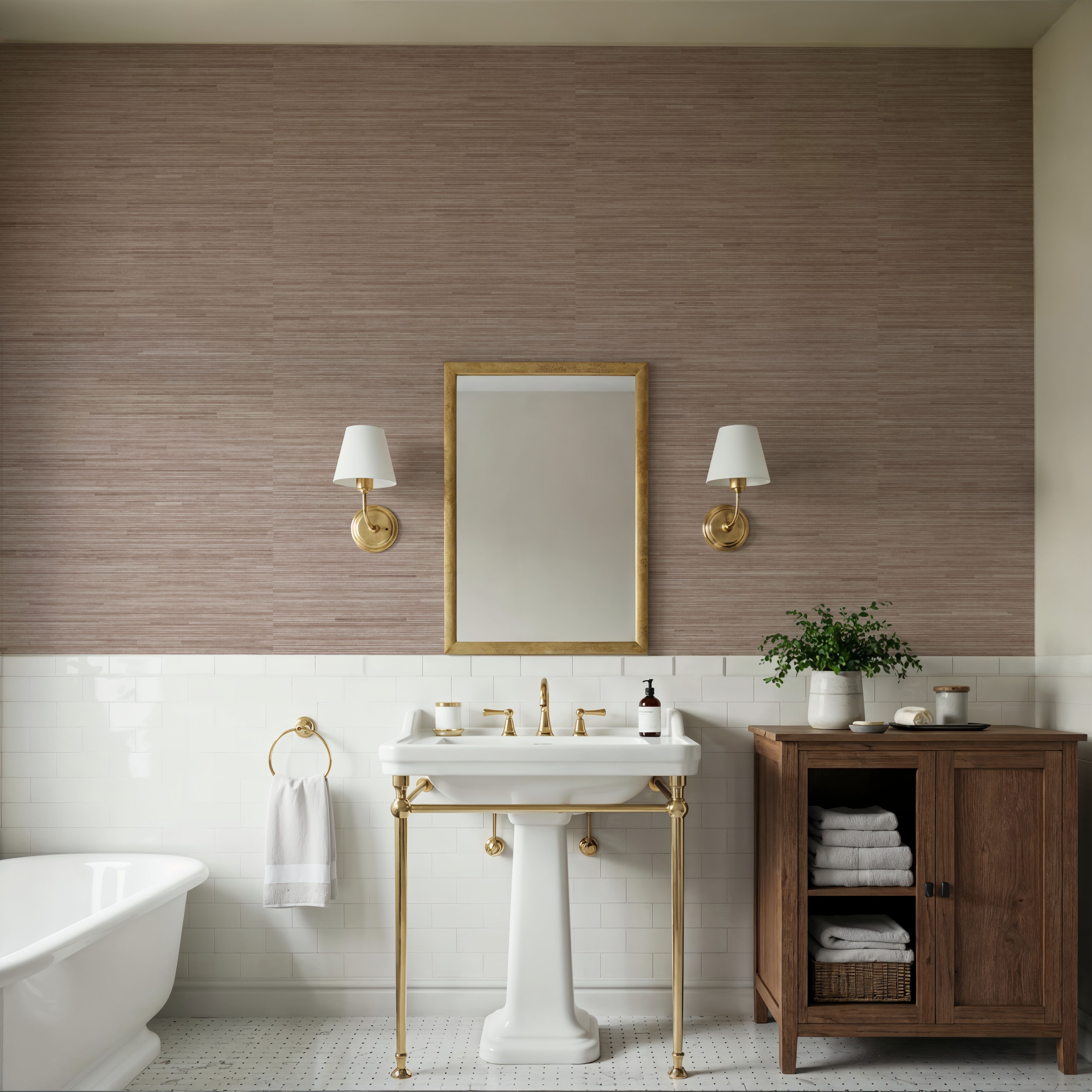 Faux Grasscloth with Visible Seams, Rose Clay