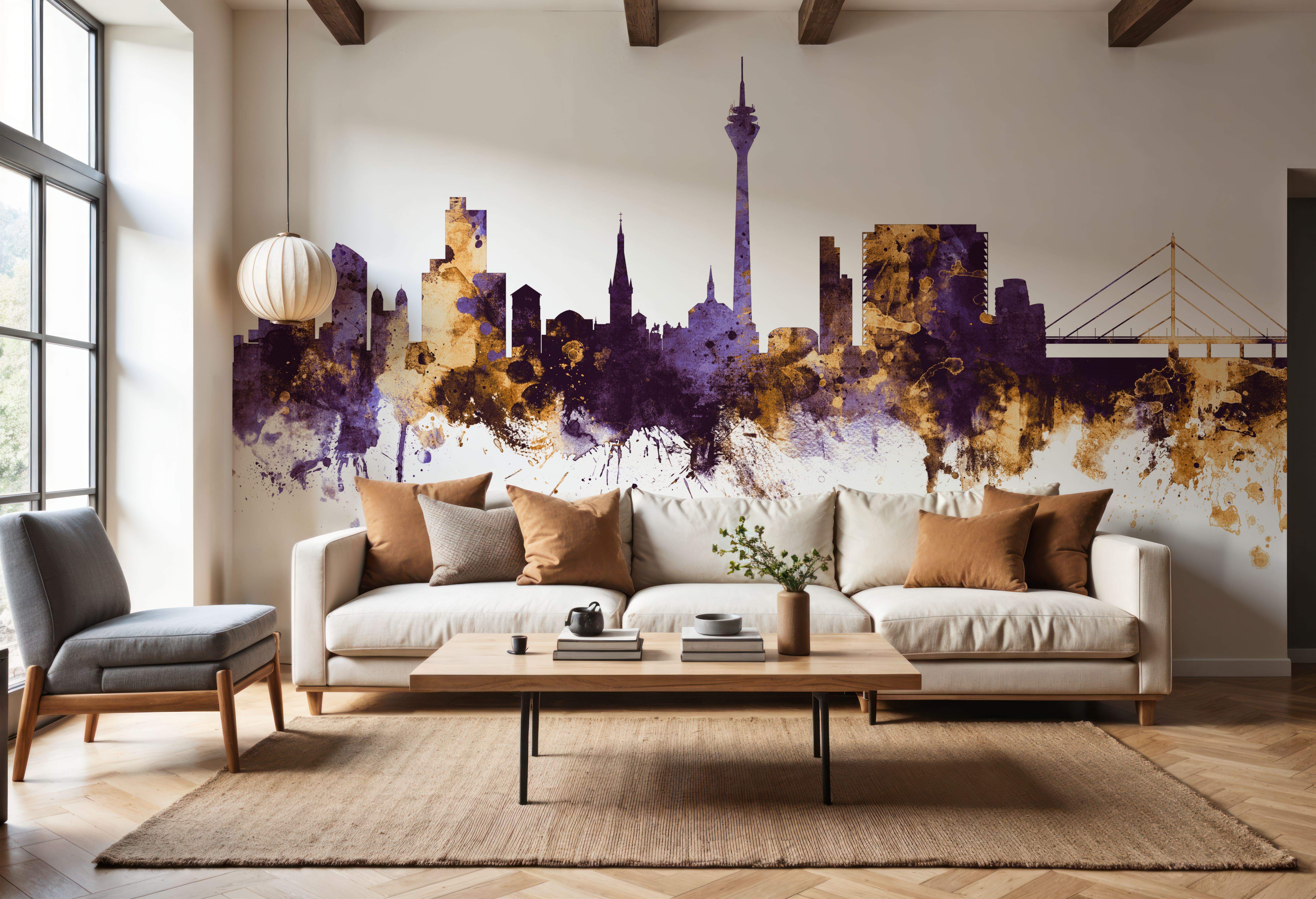 Düsseldorf Germany Skyline Purple & Gold