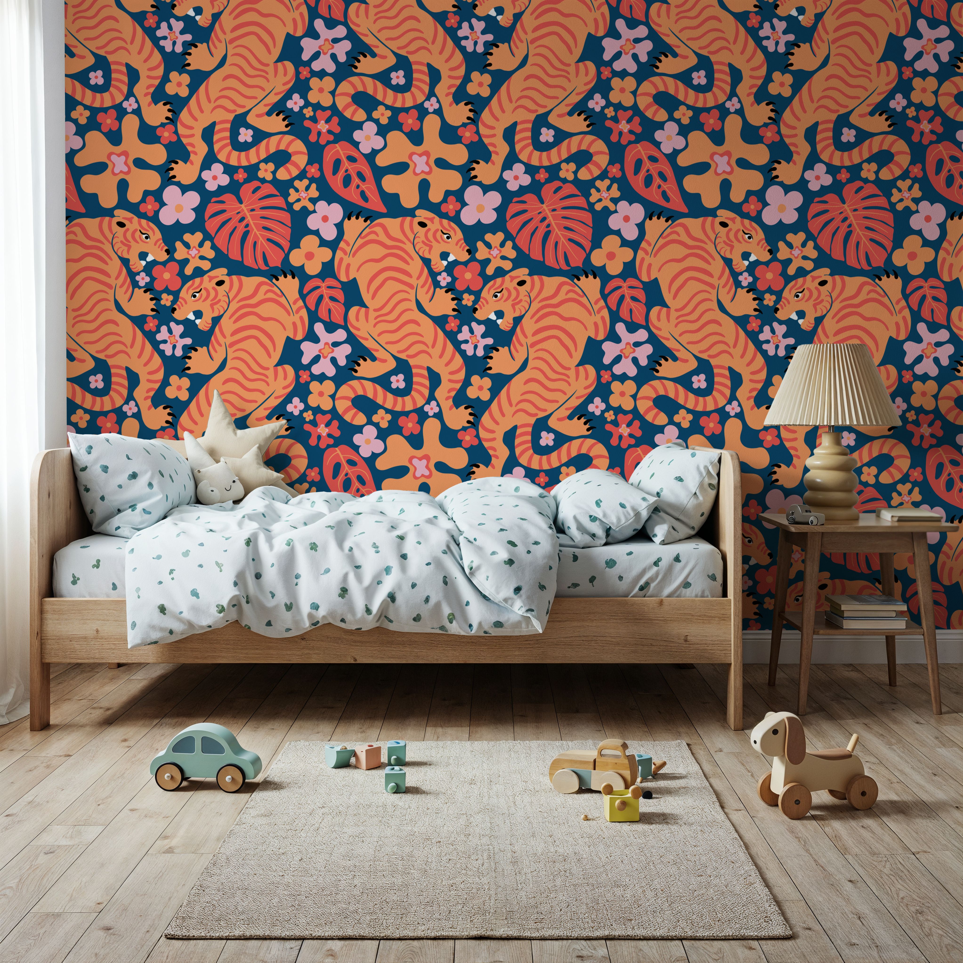 Otomi Cool Tigers, Orange & Navy, Papier peint