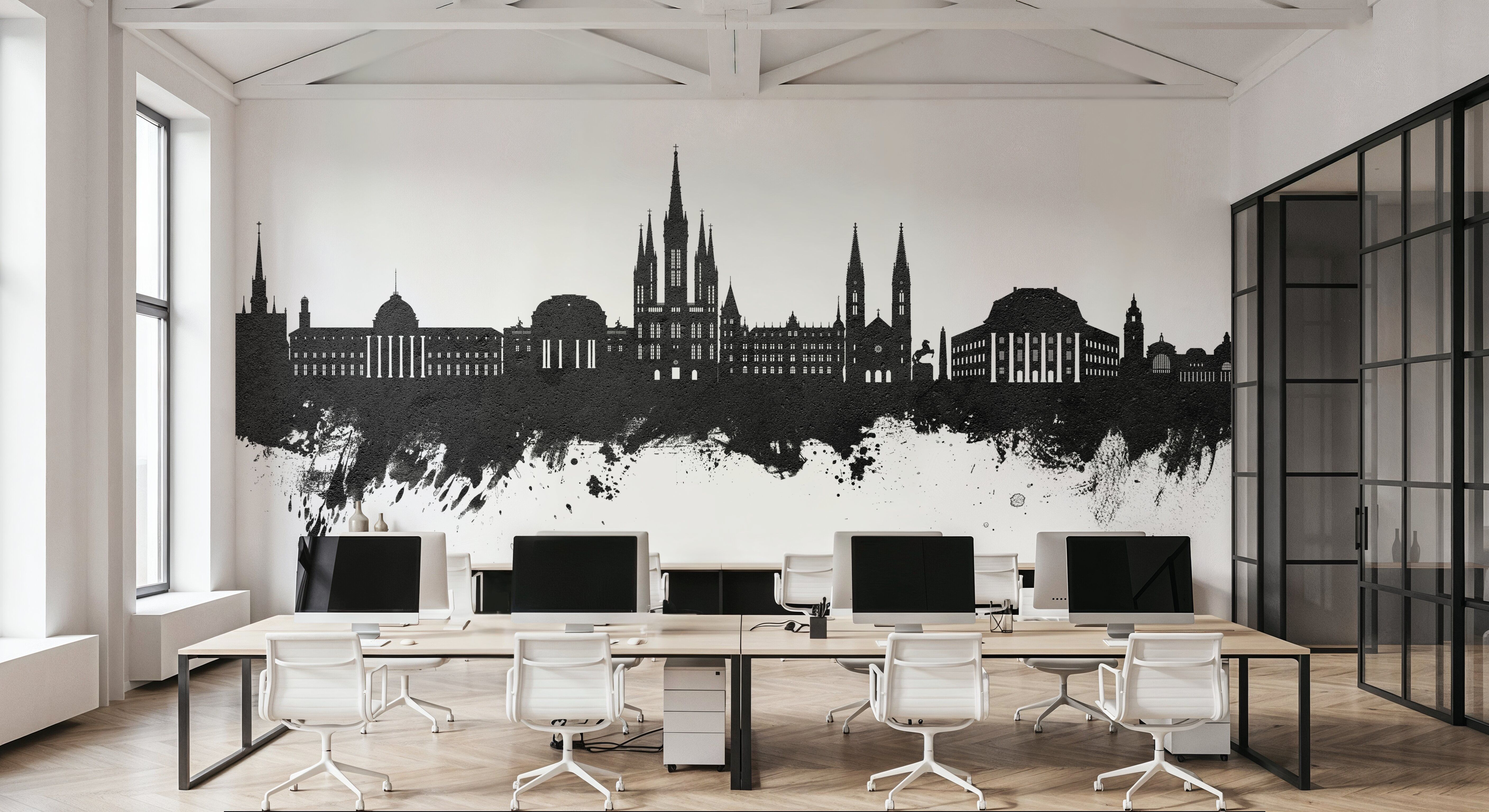 Weisbaden Germany Skyline Black & White