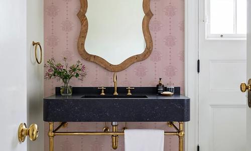 Block Print Water Lily Stripes, Blush