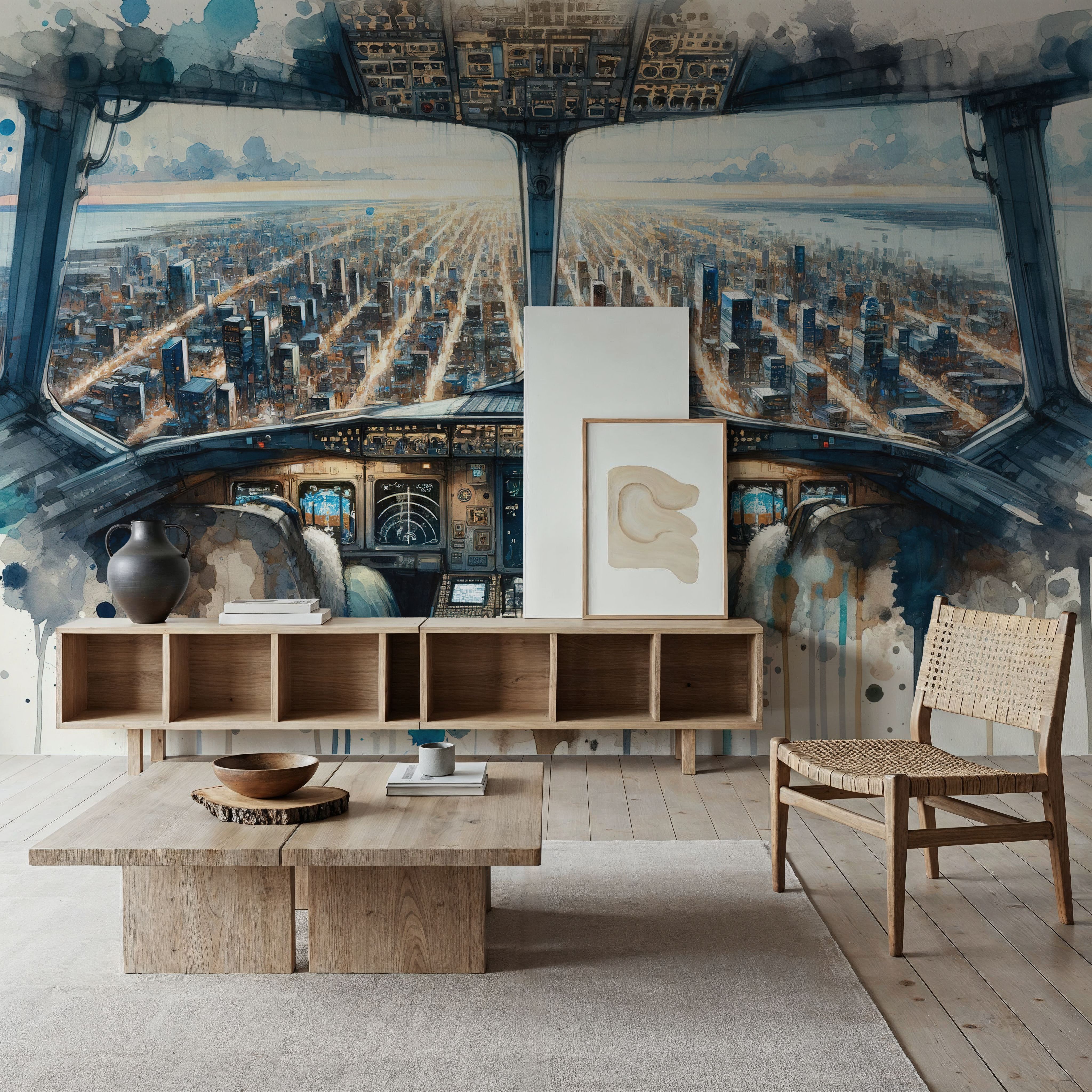 Cityscape from Airplane Cockpit