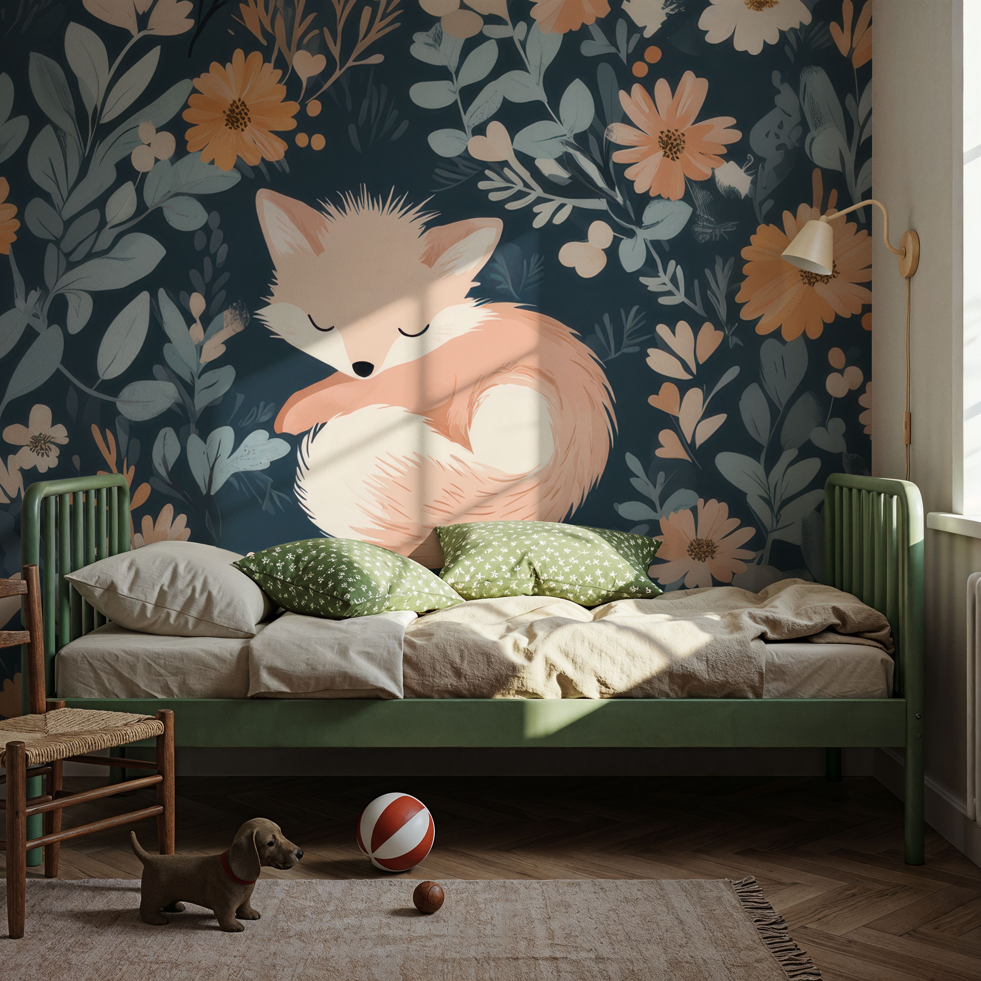 Wall Mural - Fox Relax - Graphics Animals mural wallpaper - Orange - Kids' Room - Wallism US - Premium, Textured or Peel & Stick