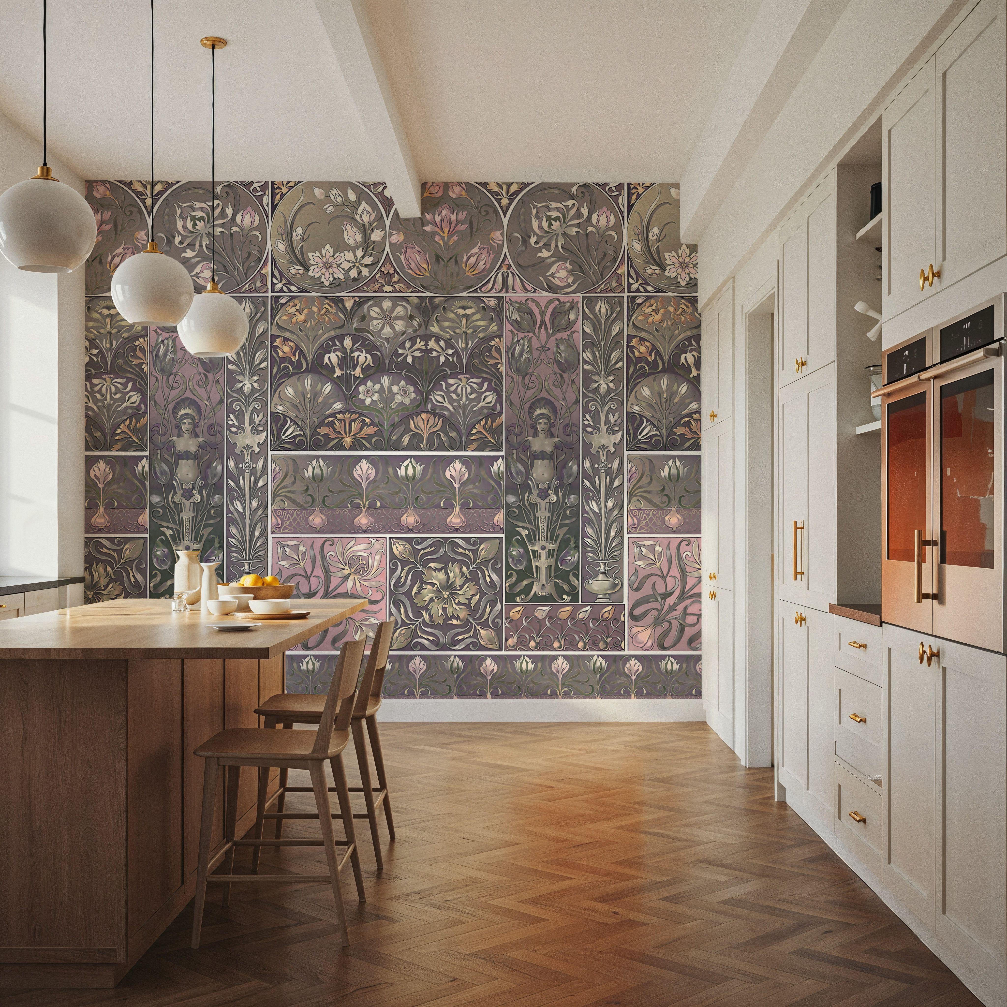 Art Deco Floral Wall Pink