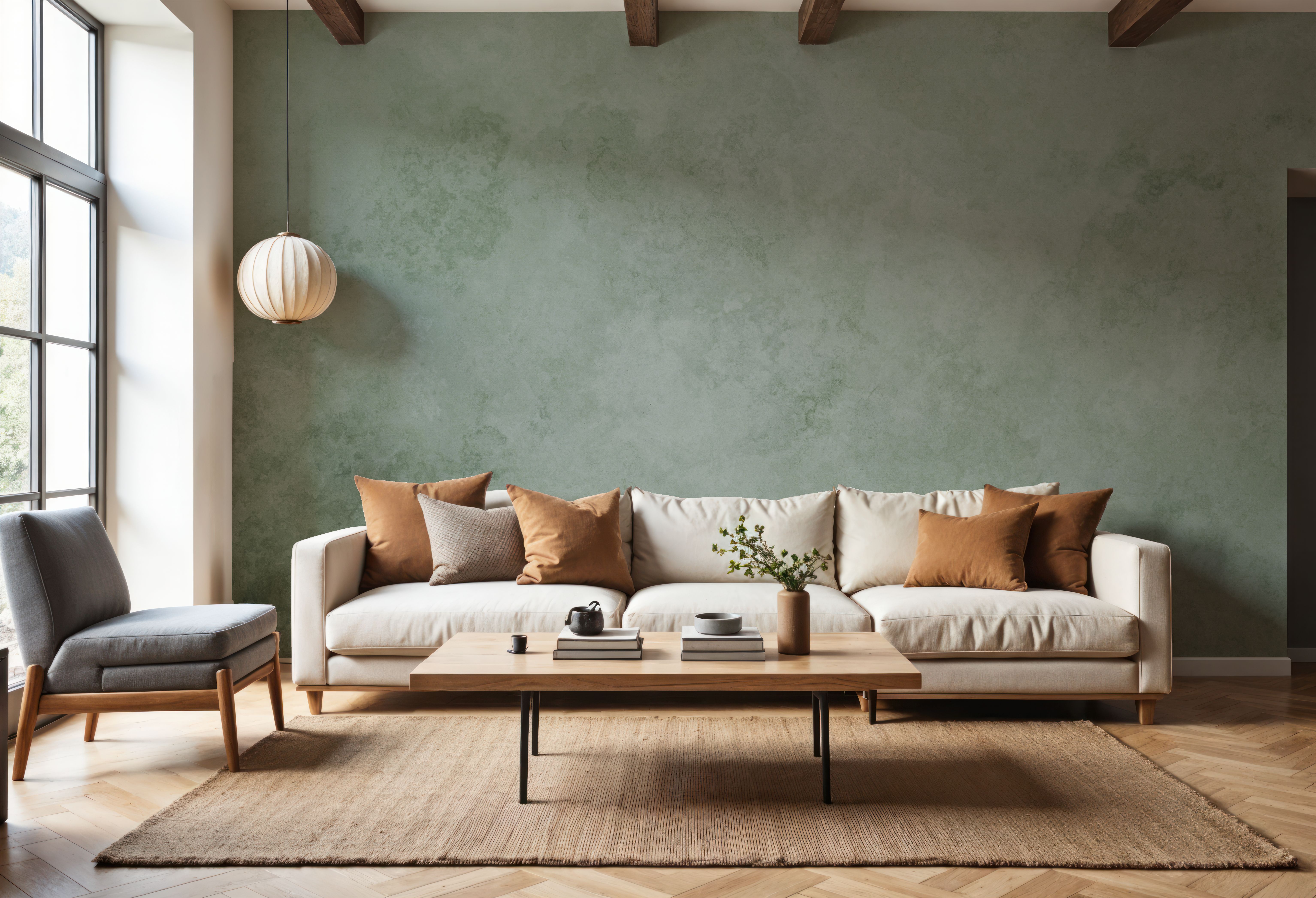 Subtle Plaster Wall, Light Green, Wallpaper