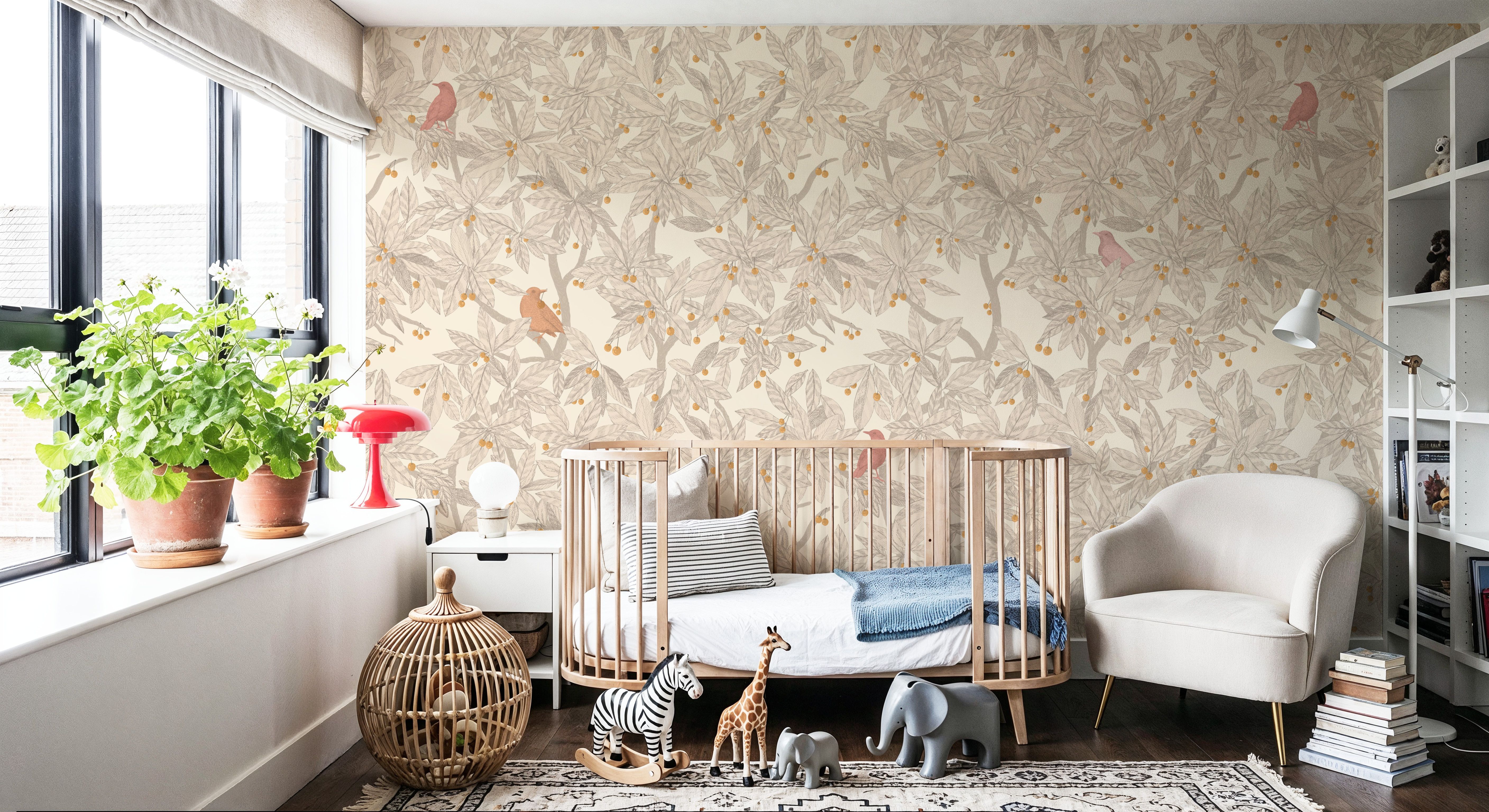 Cherry Tree Birds, Beige