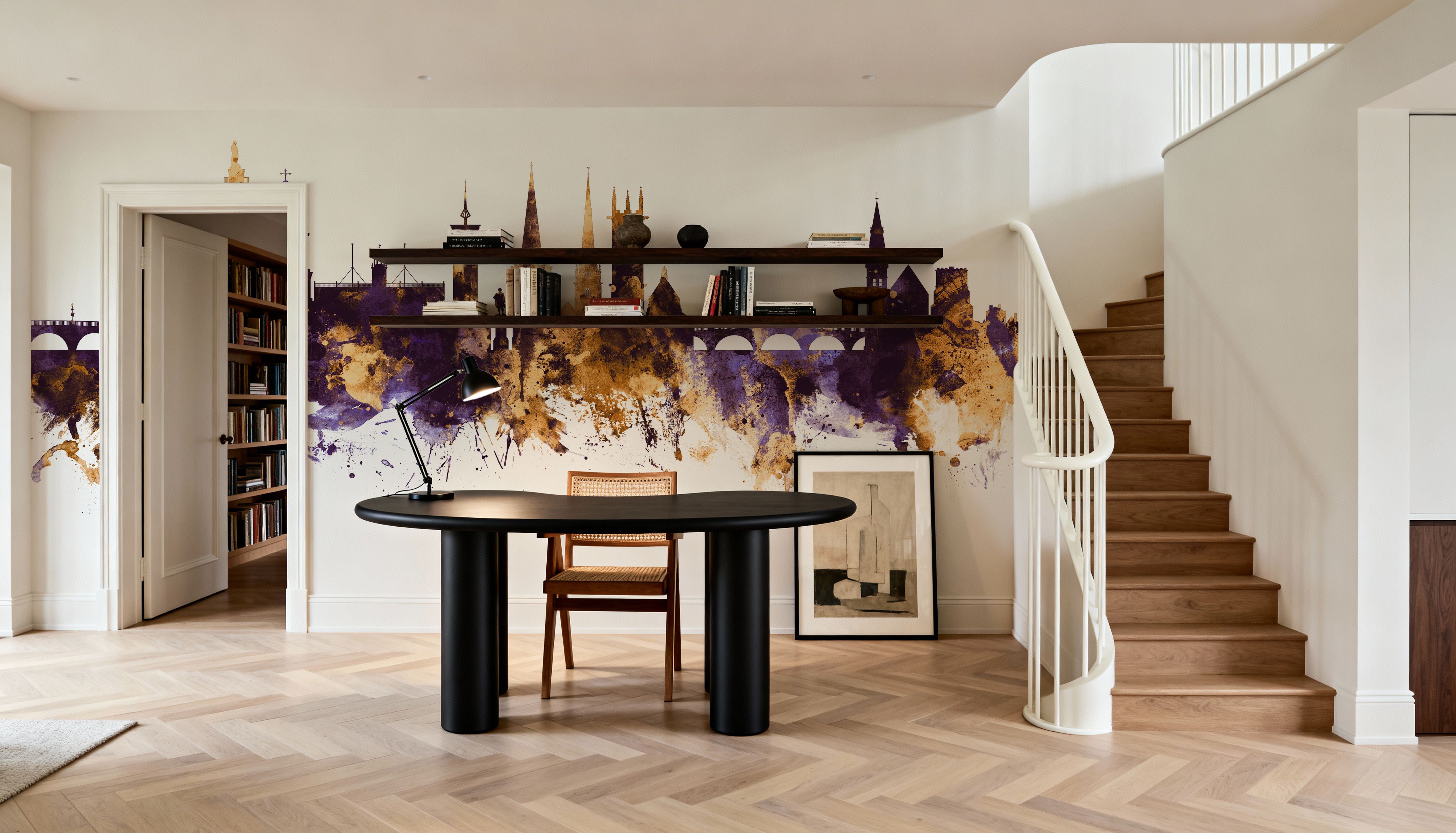 Shrewsbury England Skyline Purple & Gold