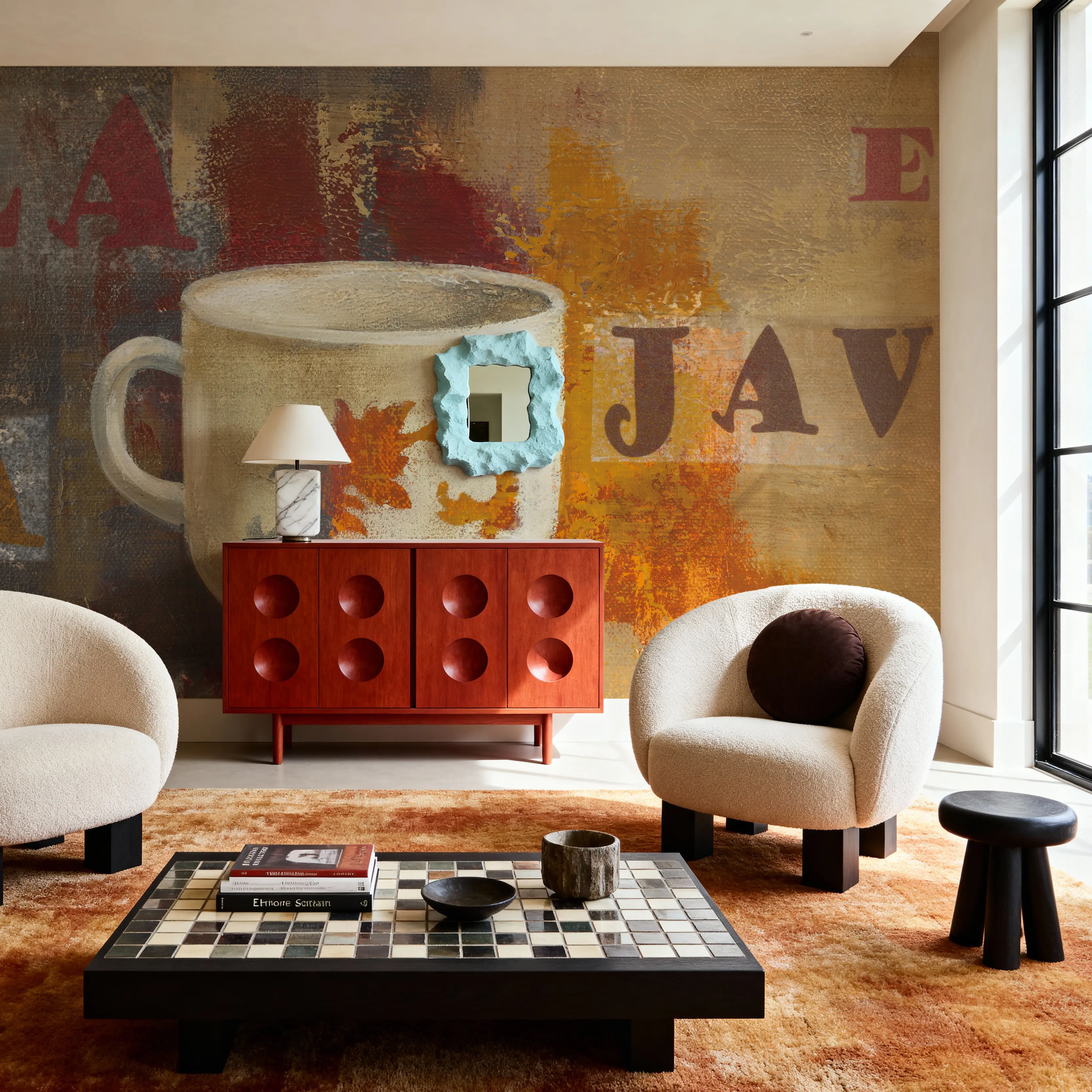 Wall Mural - Urban Cafe I - Contemporary Food & Drink mural wallpaper - Brown - Dining Room - Wallism UK - Peel & Stick or Paste-the-Wall