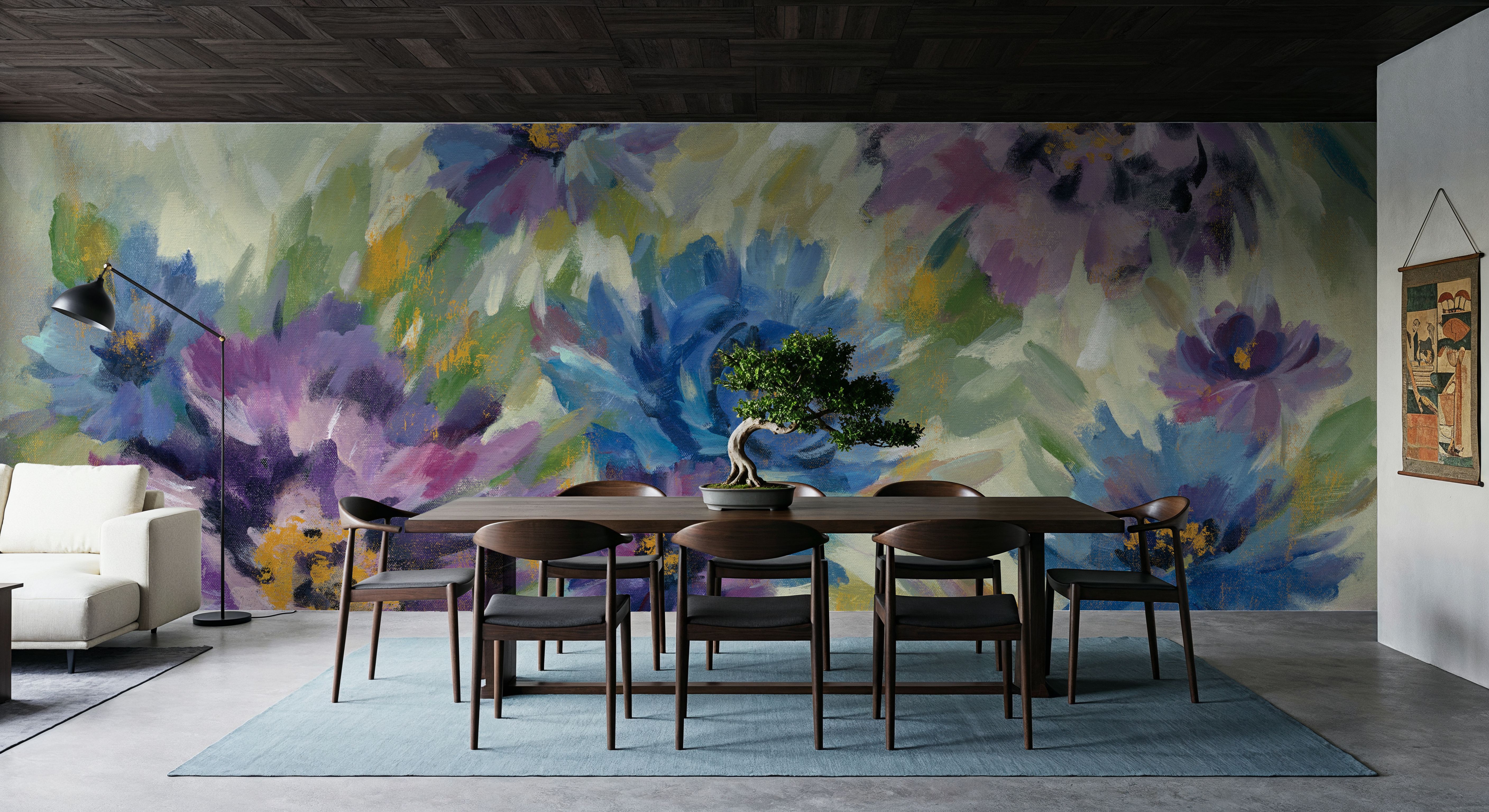 Bold Blue and Lavender Flowers, Wallpaper