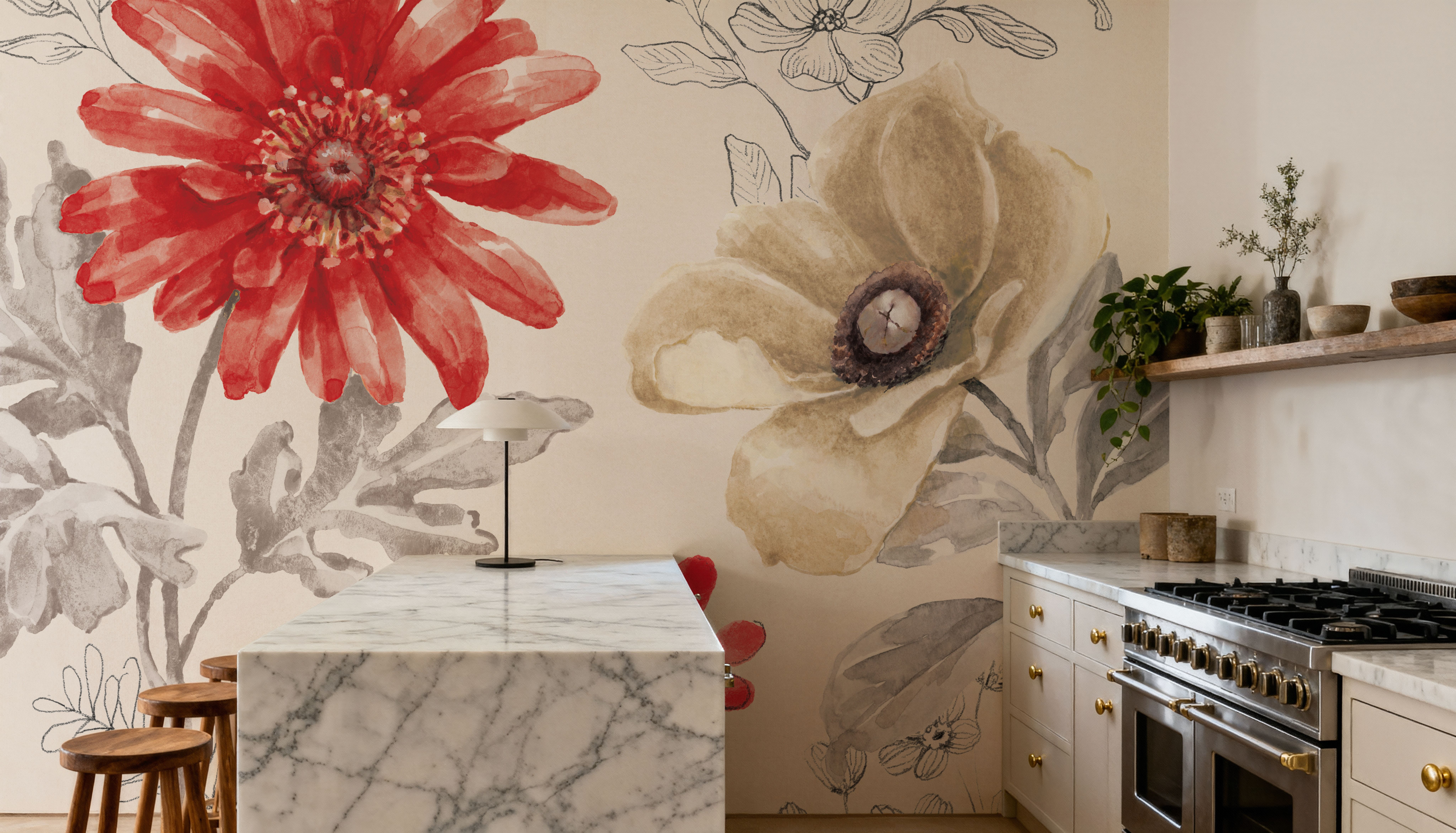 Flora Toile II, Wallpaper