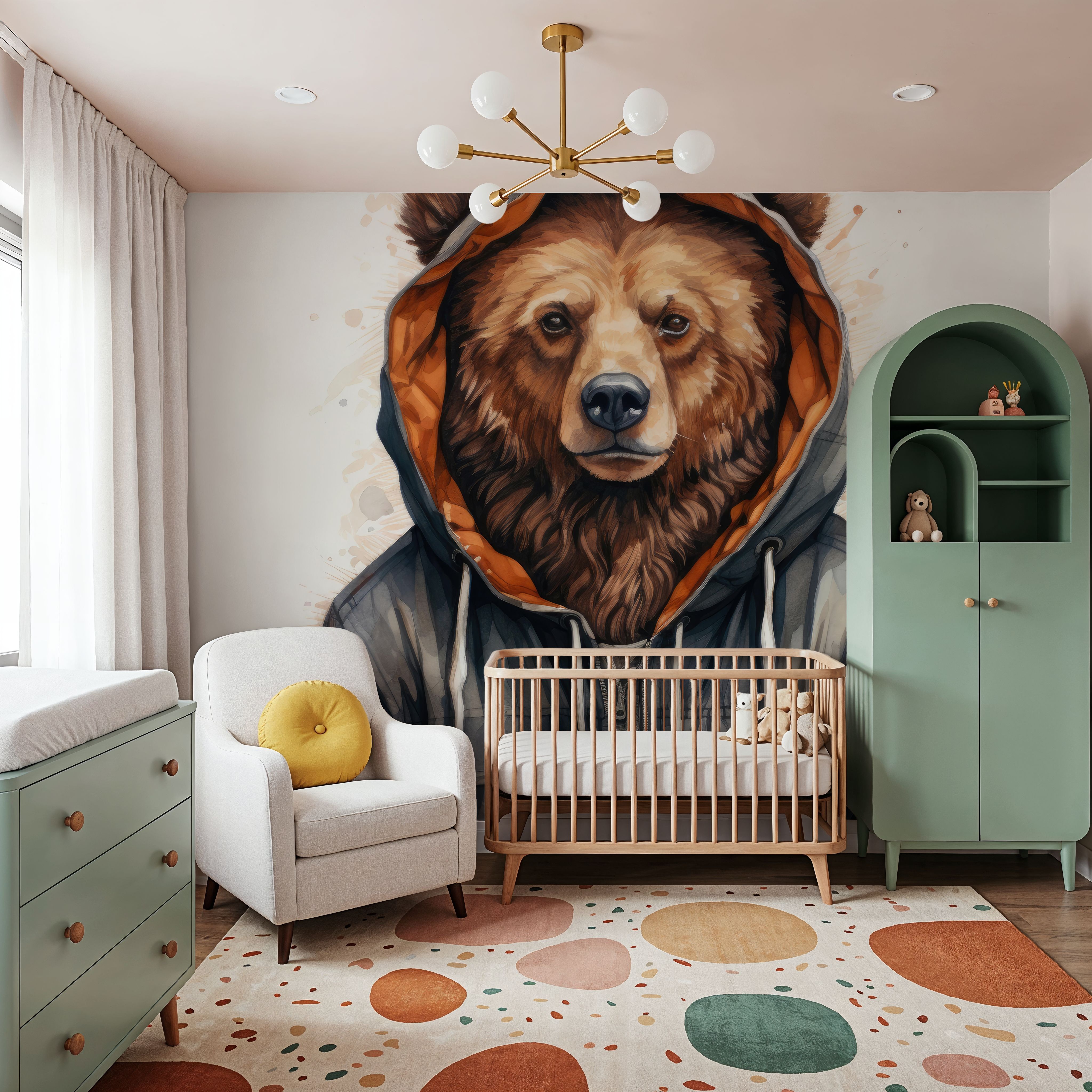Watercolor Cartoon Grizzly Bear in a Hoodie