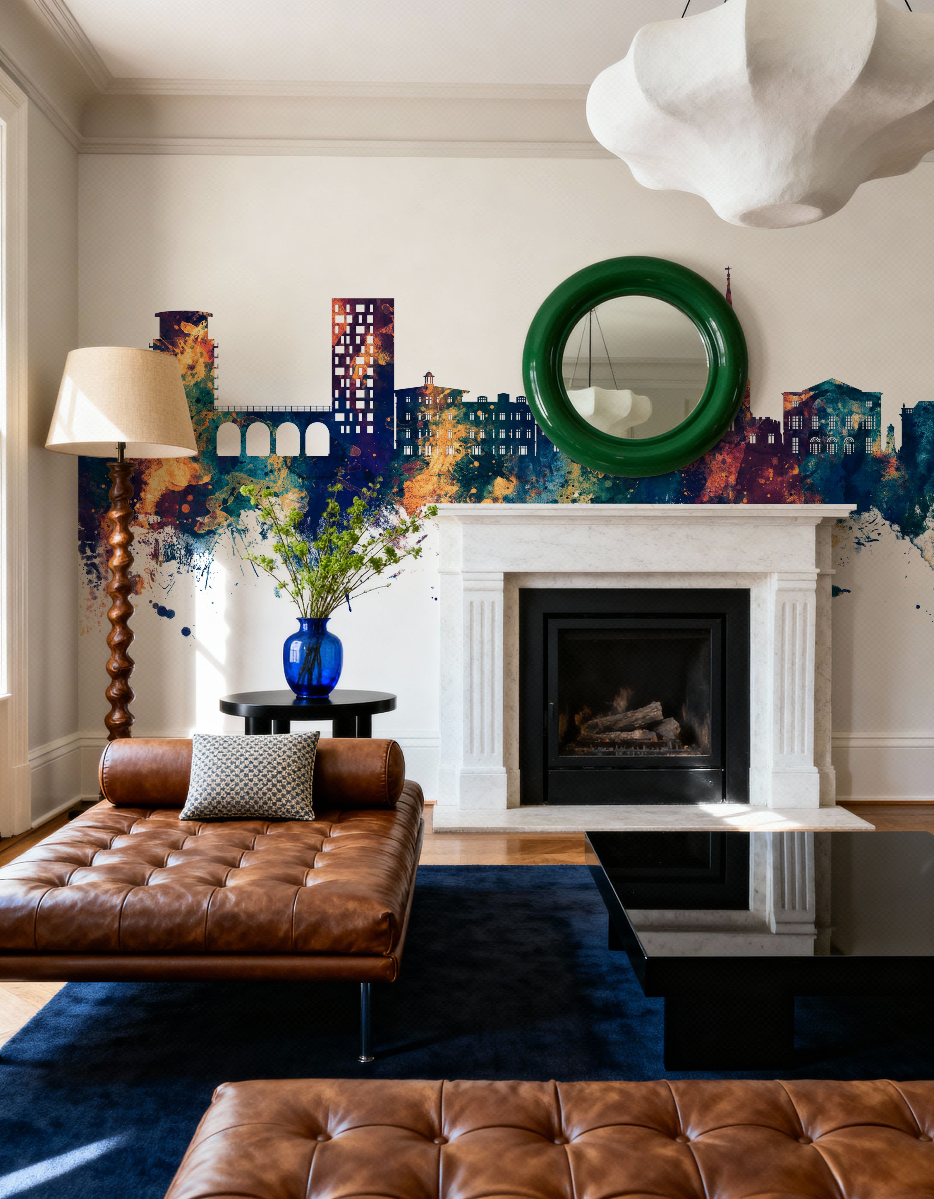 Wall Mural - Chelmsford England Skyline Blue & Bronze - Contemporary mural wallpaper - Living room - Wallism US - Premium, Textured or Peel & Stick