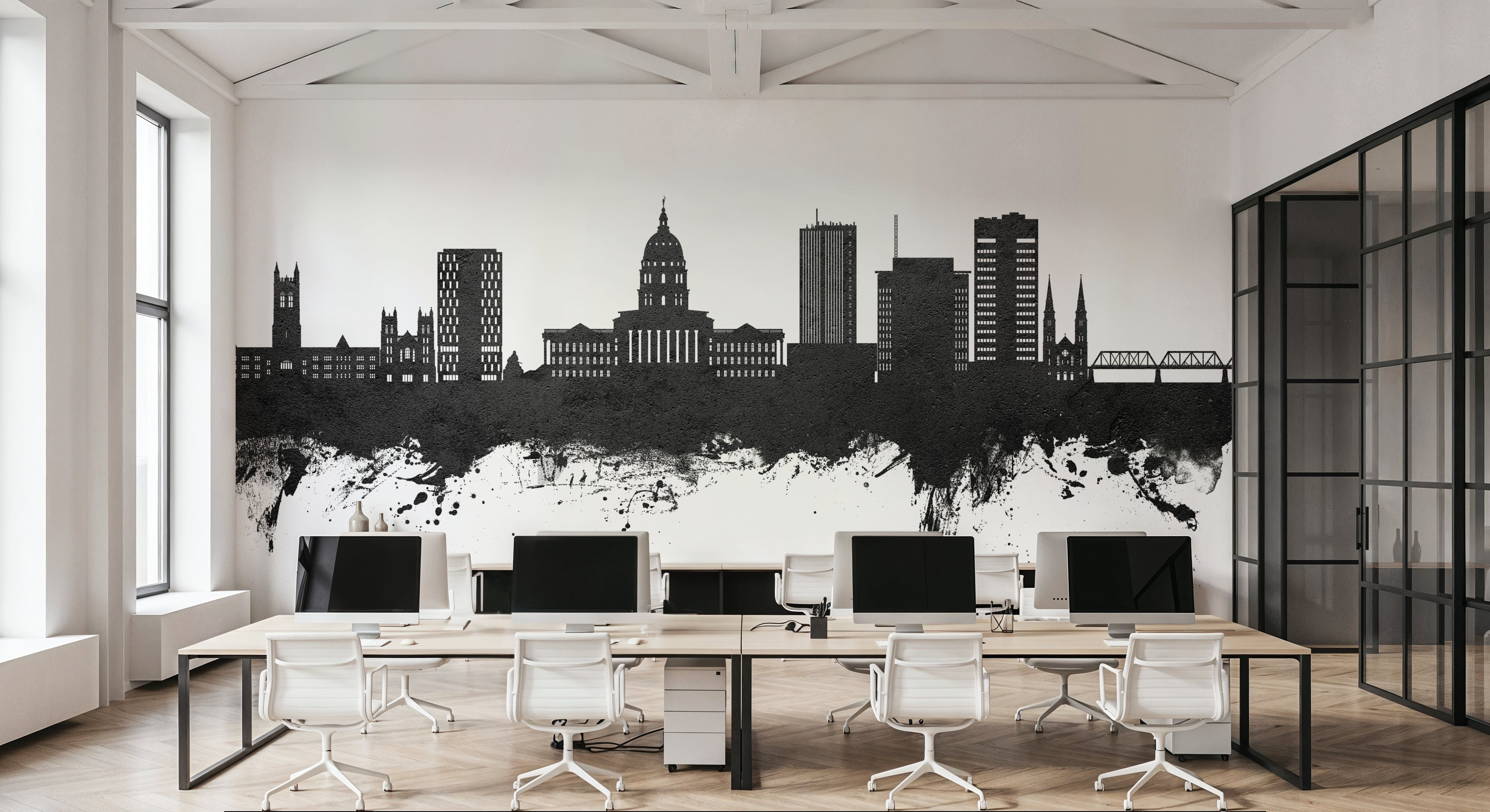 Topeka Wyoming Skyline Black & White
