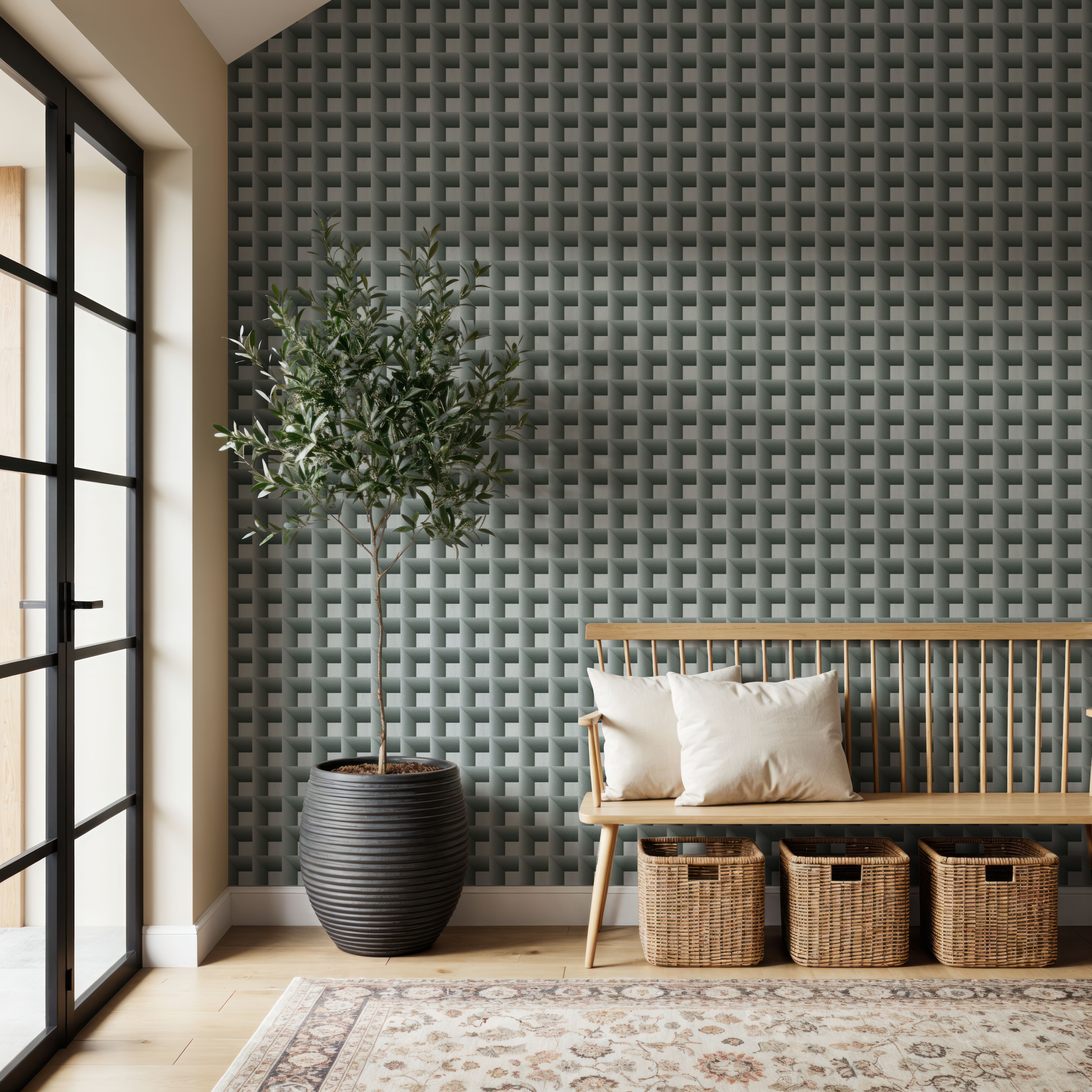 Decorative Cubes, Muted Green, Papier peint