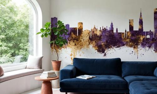 Leicester England Skyline Purple & Gold
