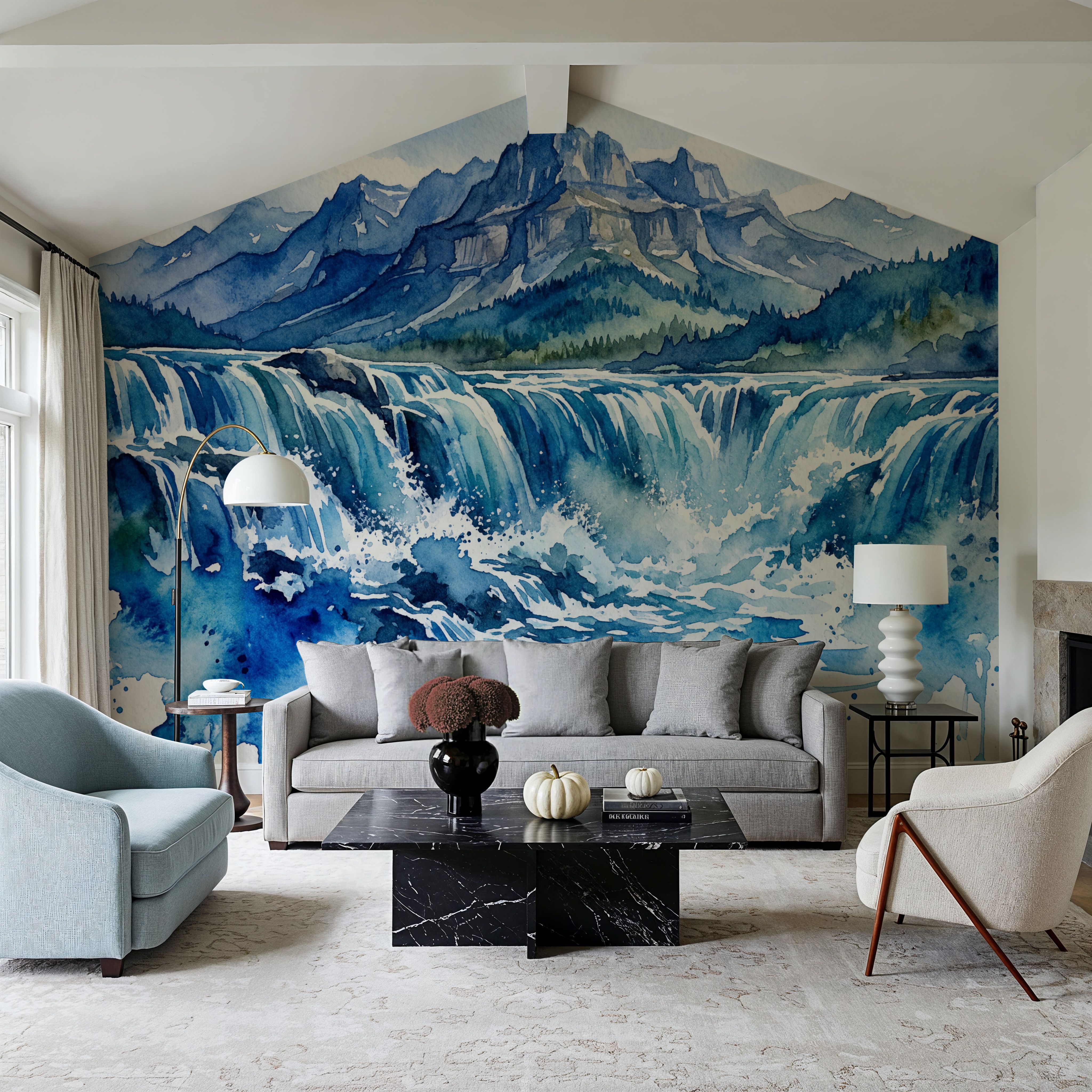 Nordic Waterfall - Watercolor Landscapes Series