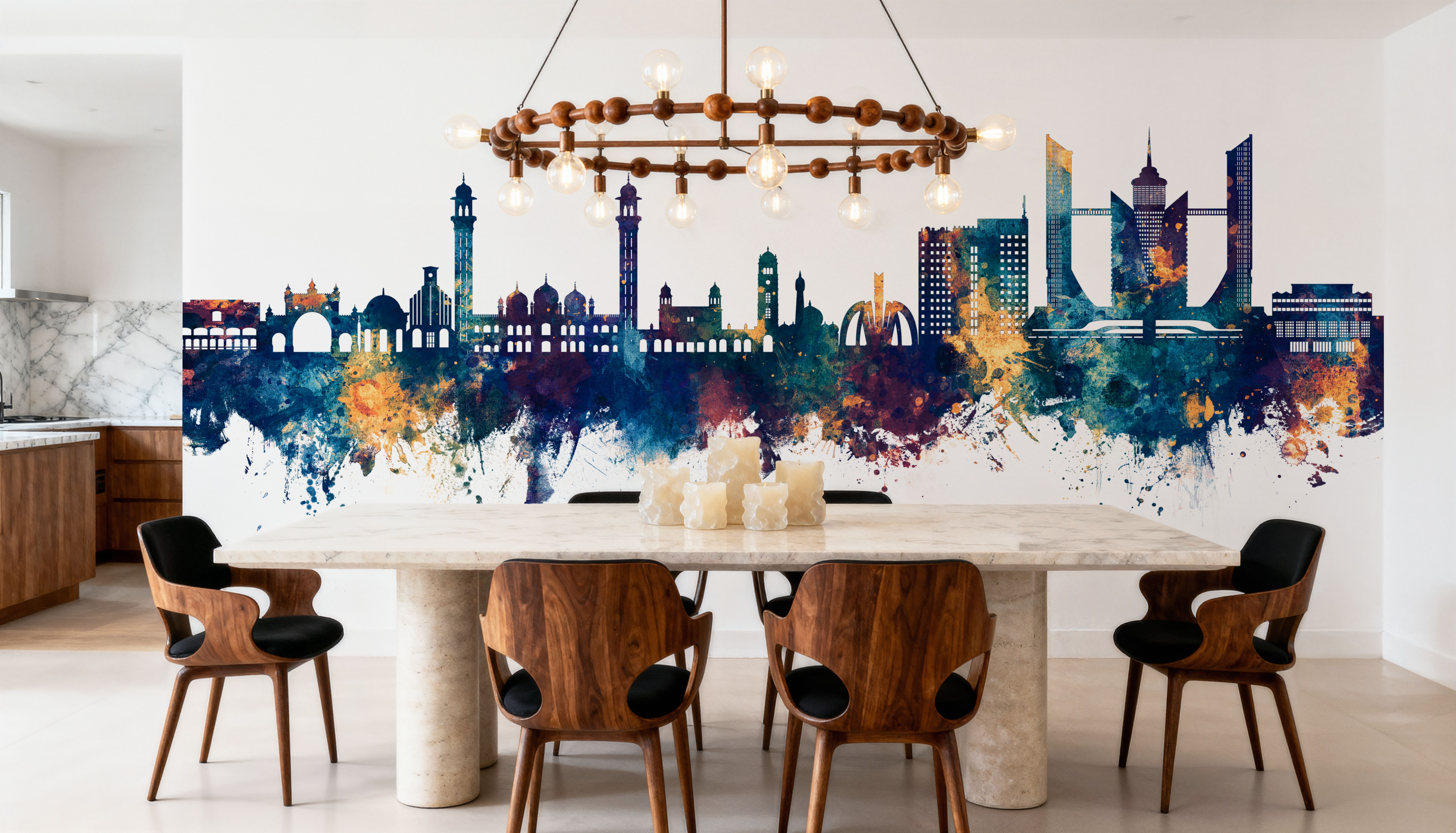 Faislabad Pakistan Skyline Blue & Bronze, Wallpaper