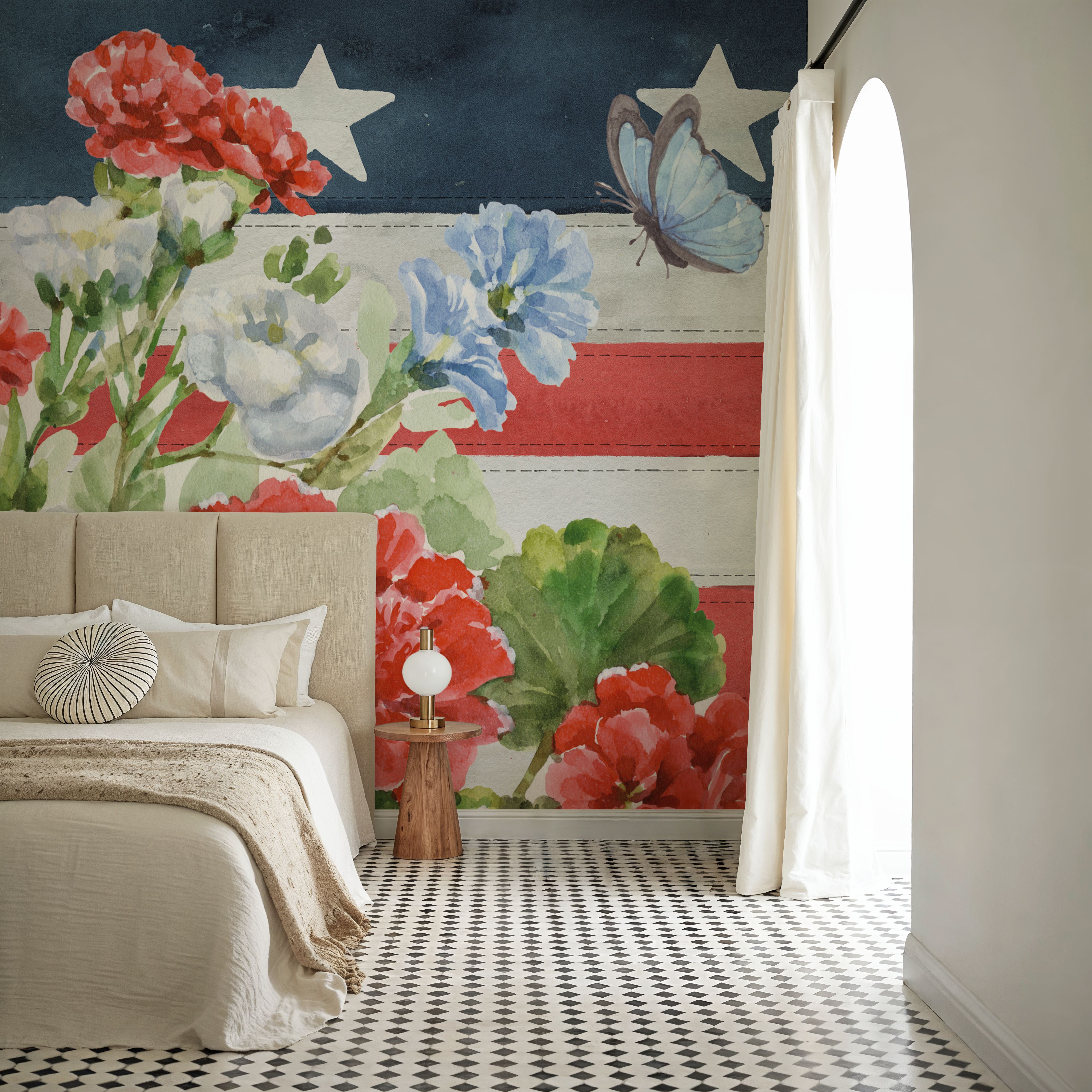 Red White and Blue Floral VI