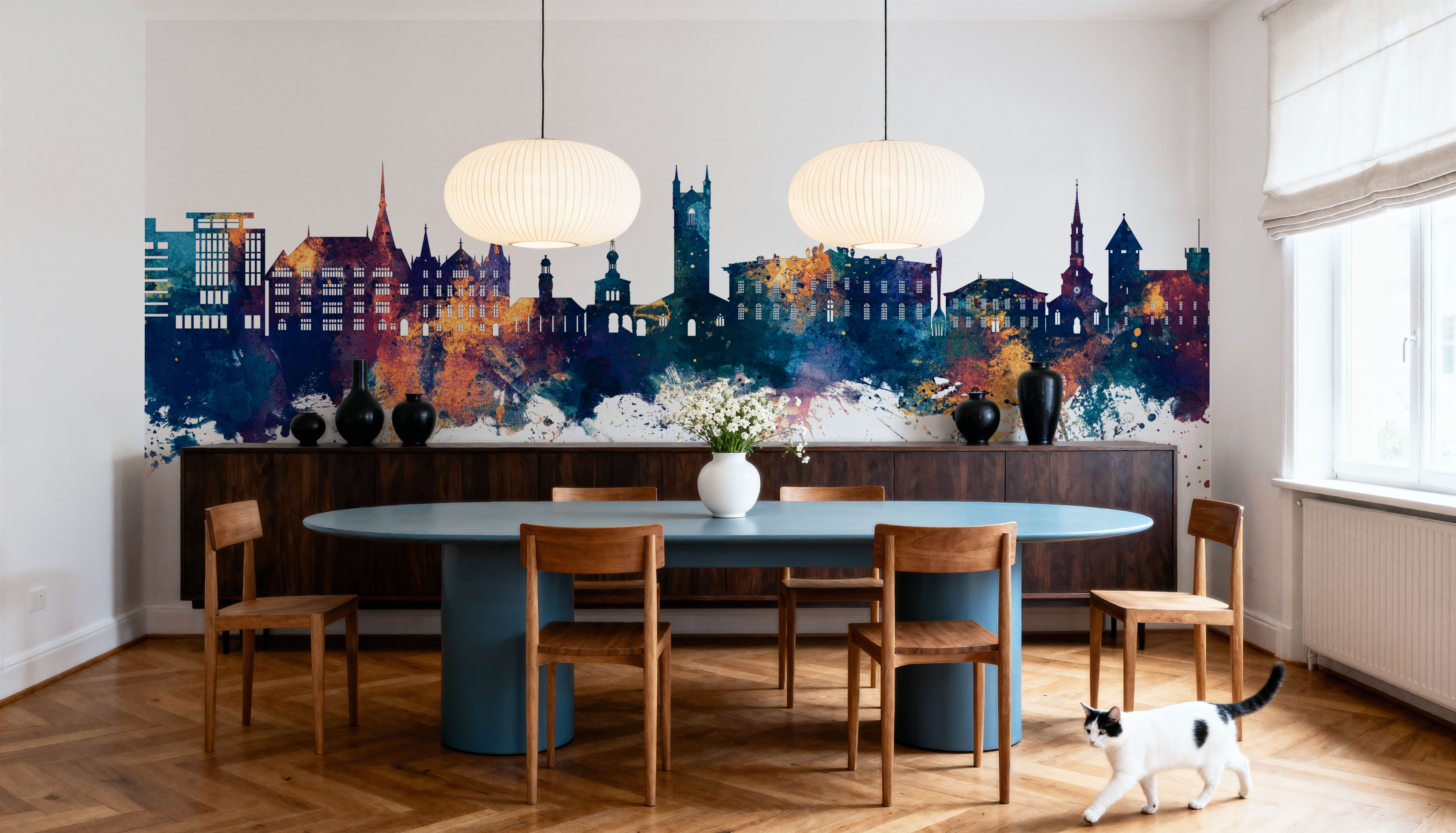 Vevey Switzerland Skyline Blue & Bronze