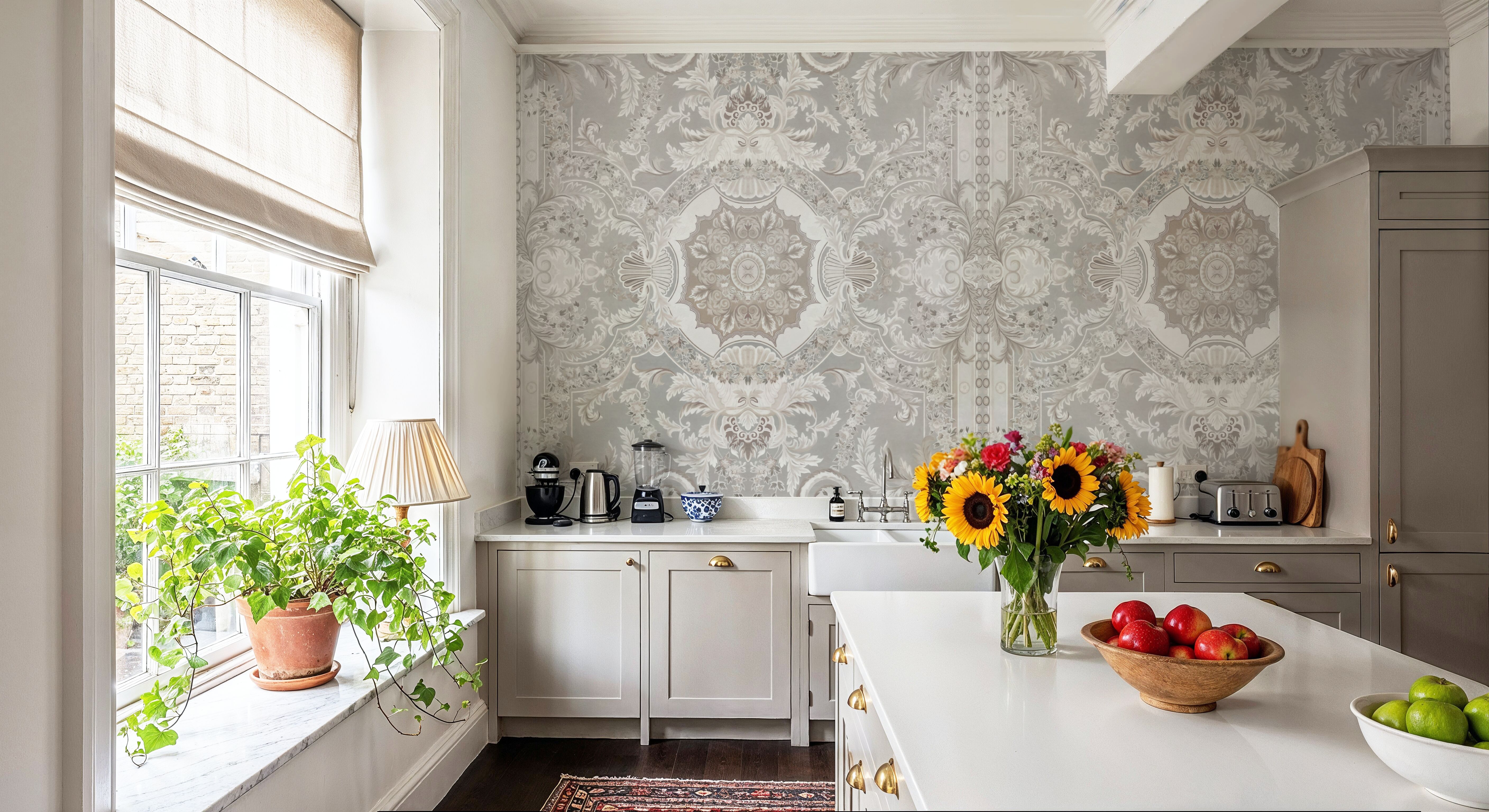 Gentle Branches, Washed Gray, Wallpaper