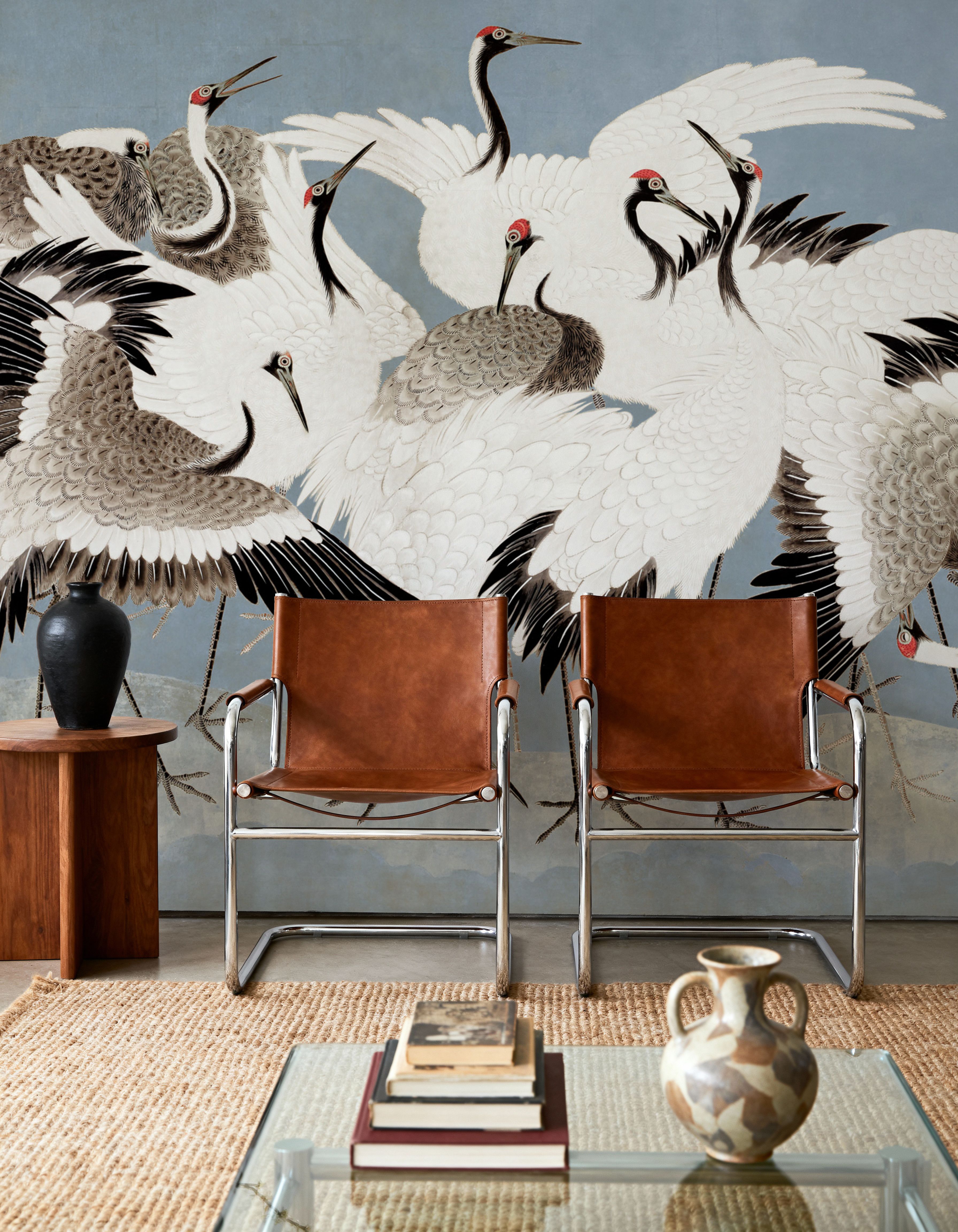 Japanese Flock of Cranes, Misty Sky