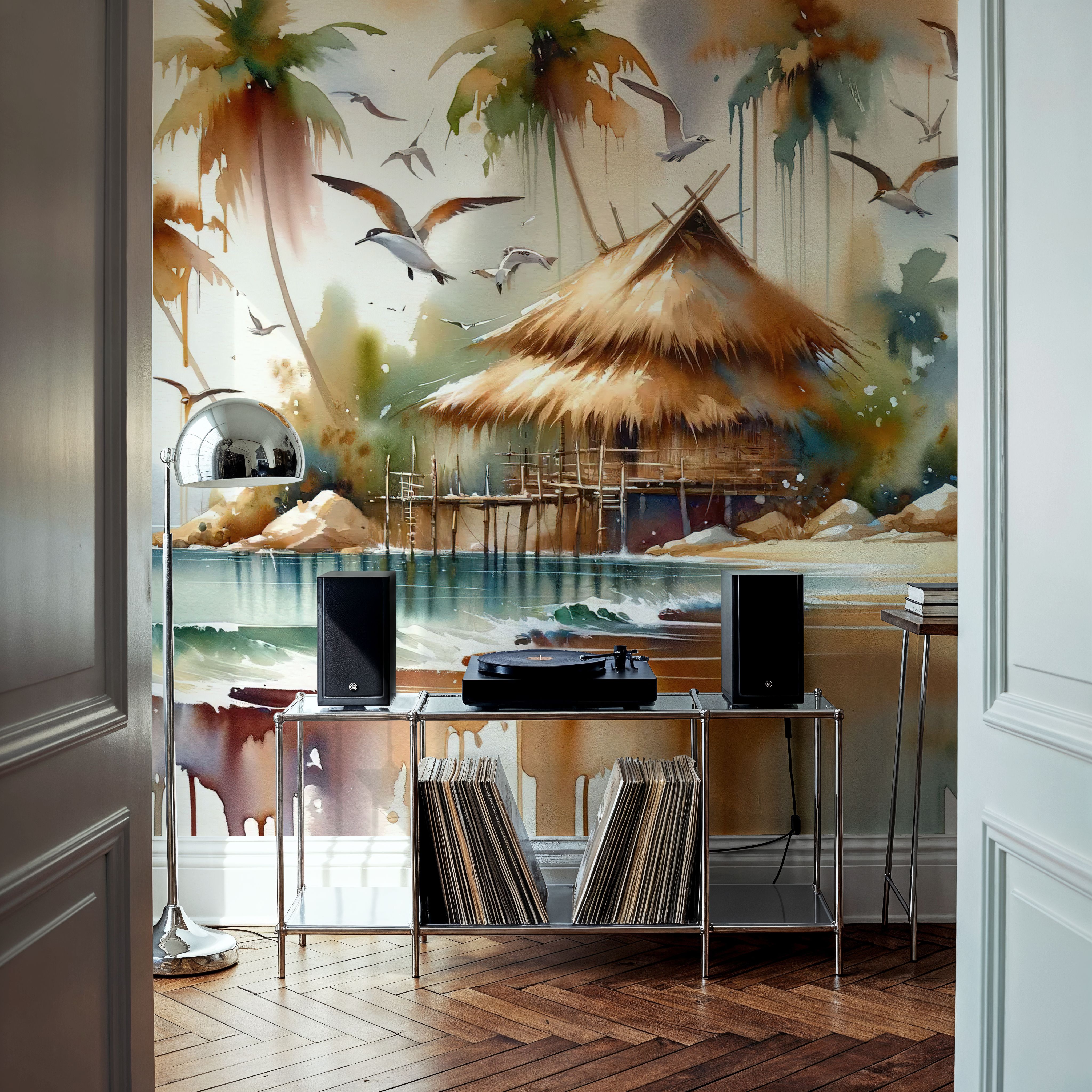 Island Serenity in Abstract Watercolor