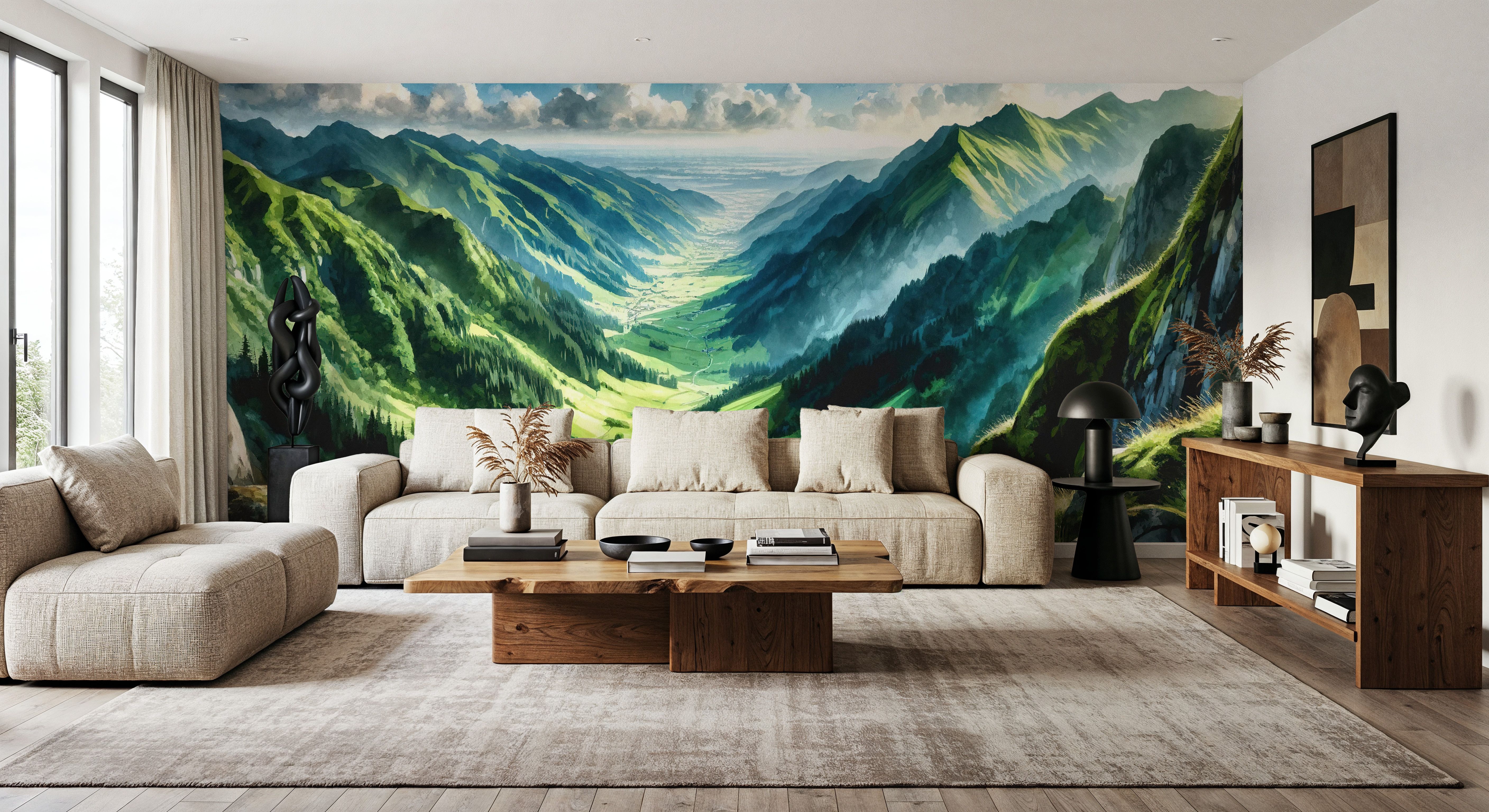 Expansive Mountain Valley Landscape, Wallpaper