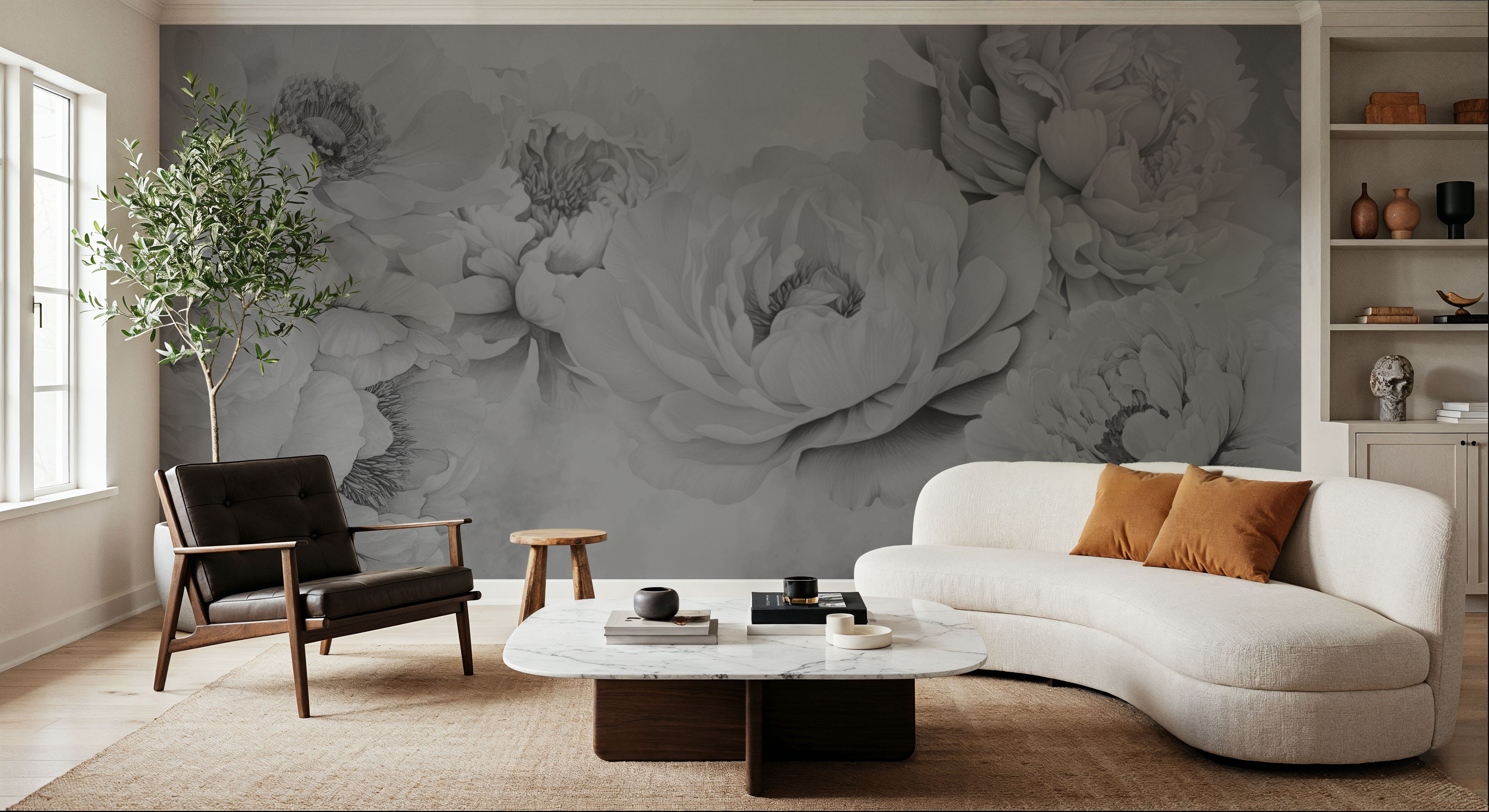 Transcendent Peony, Graphite, Wallpaper
