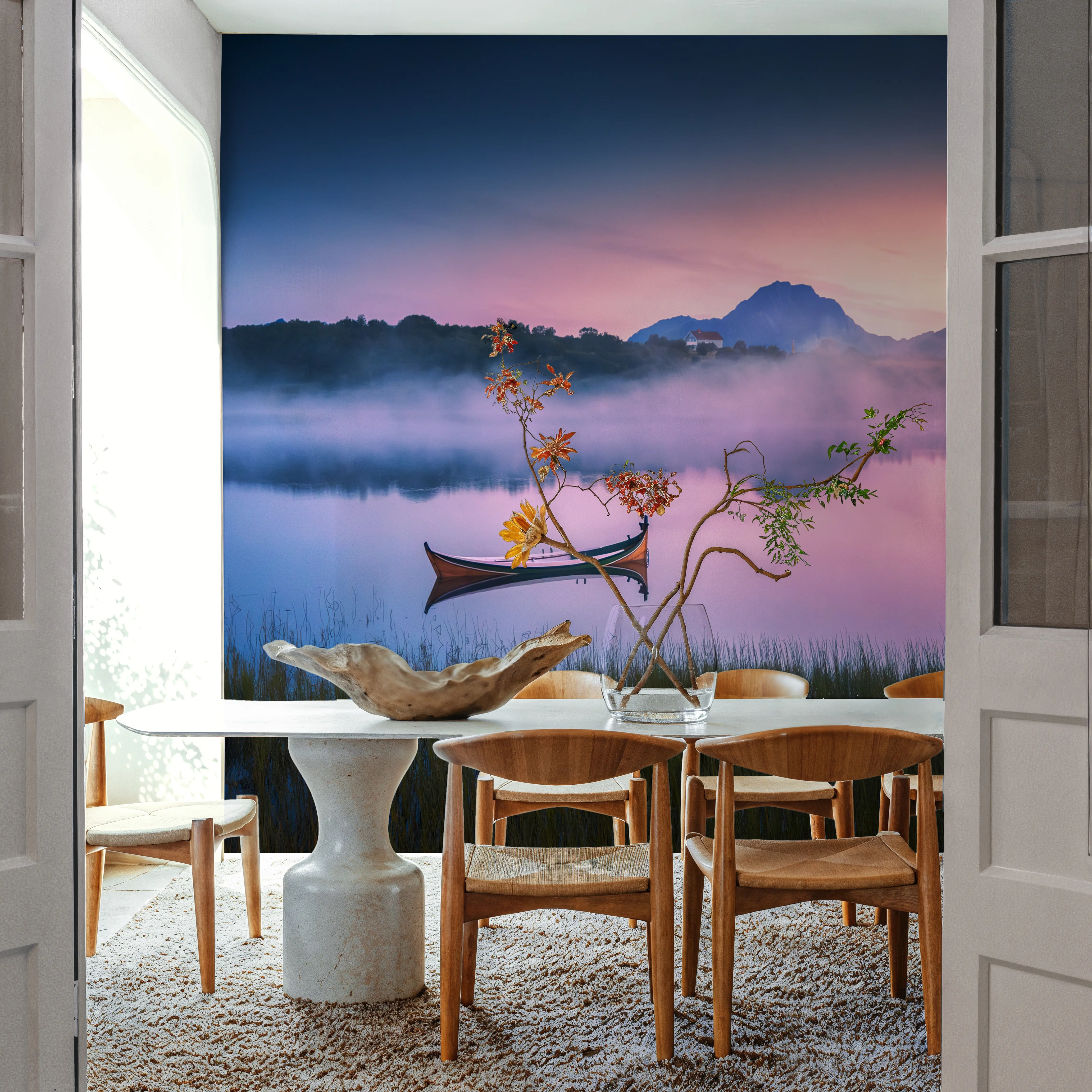 Fotobehang - Lofoten Colors - Horizon Voertuigen Mural - Paars - Kantoorruimtes - Wallism Nederland - Zelfklevend of Vliesbehang