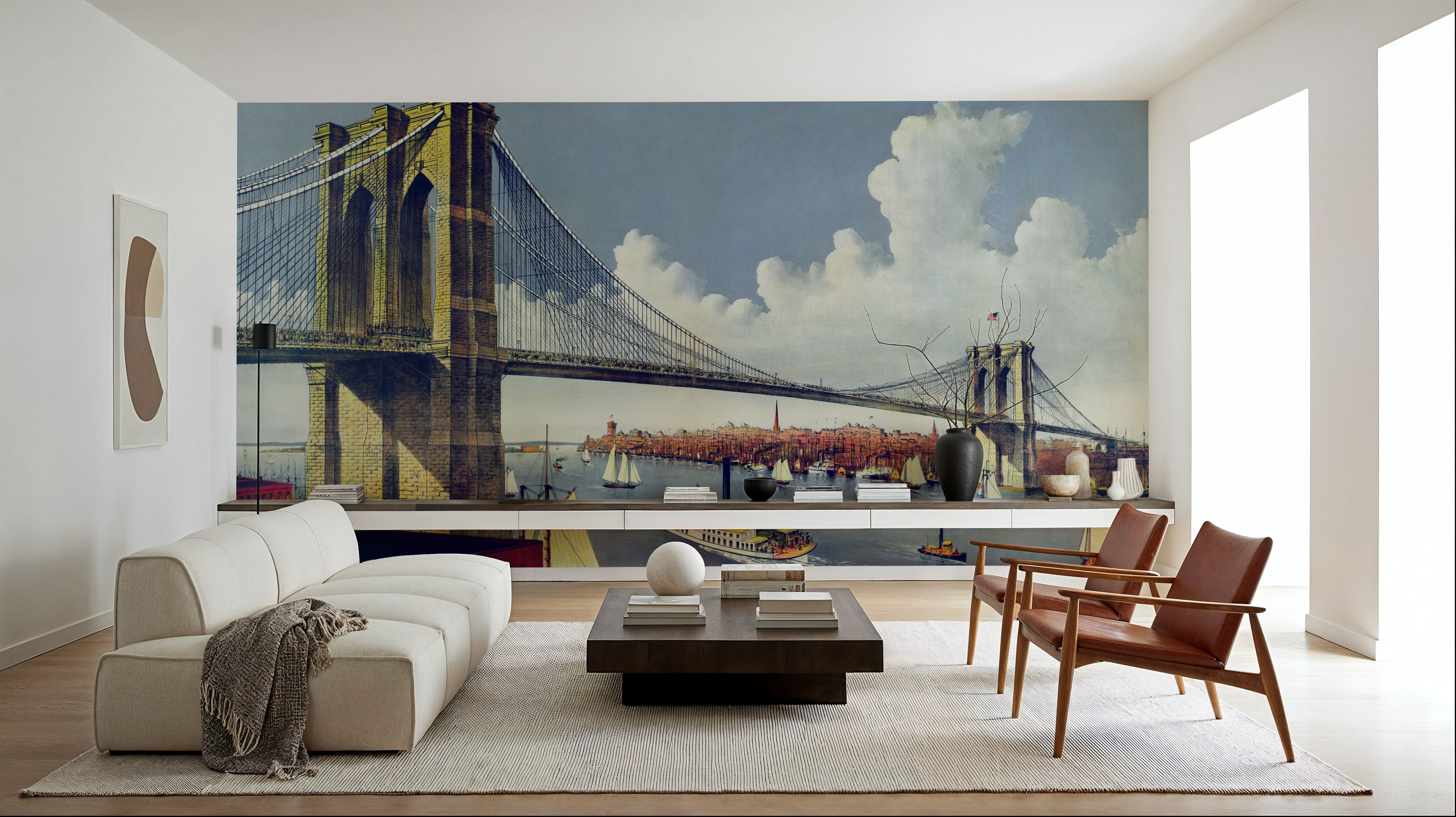 Vintage Illustration of East River Bridge, New York